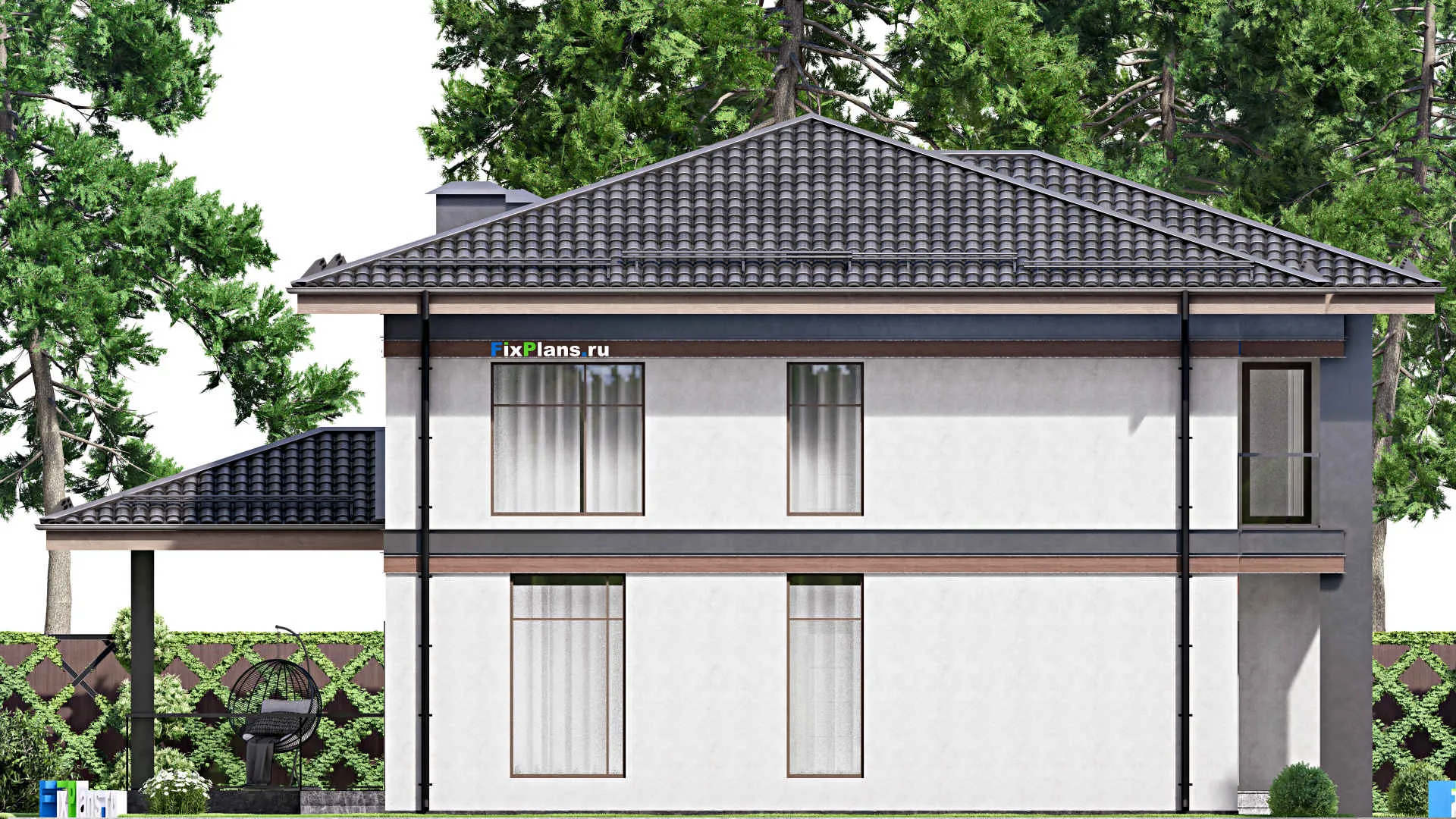 F-13004 - Проект двухэтажного дома 13 на 17, площадью 250 м² с террасой, балконом и 5 спальнями