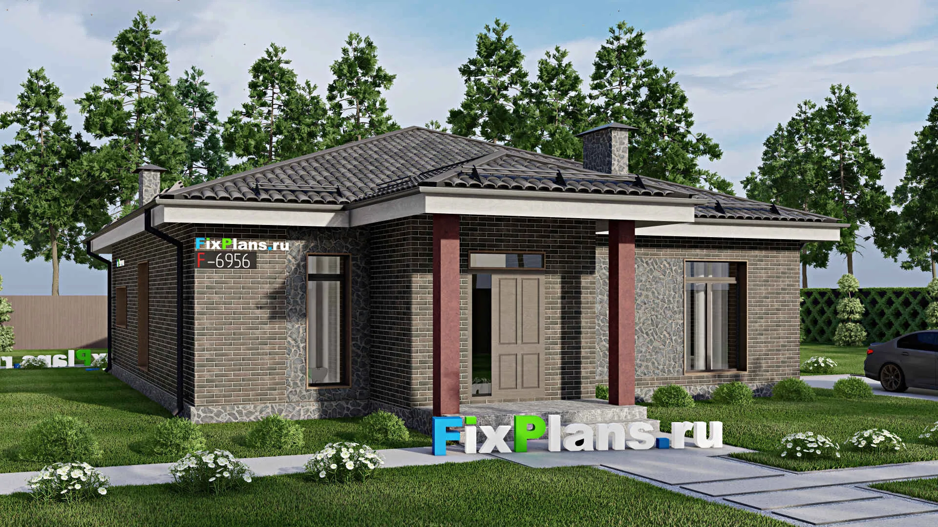 F-6956 - Проект одноэтажного дома 13 на 16, площадью 130 м² с 3 спальнями