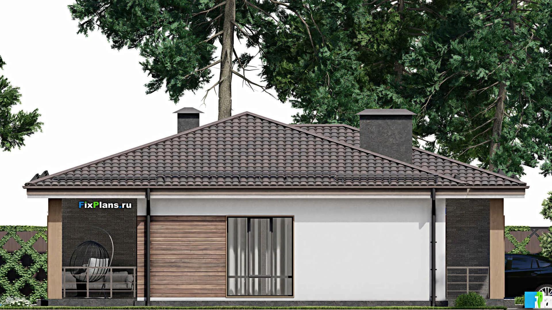 F-6929 - План одноэтажного дома 14 на 15, площадью 140 м² с террасой и 3 спальнями