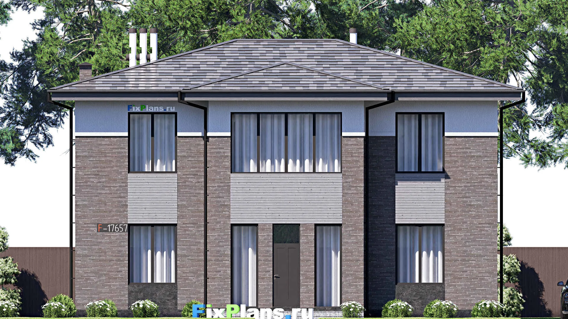 F-17657 - Планы двухэтажного дома 14 на 15, площадью 230 м² с 5 спальнями