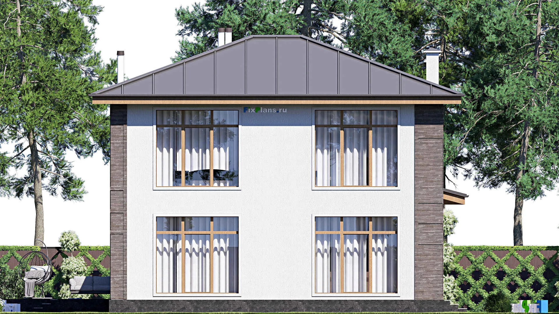 F-19772 - Планы двухэтажного дома 16 на 20, площадью 290 м² с террасой и 3 спальнями