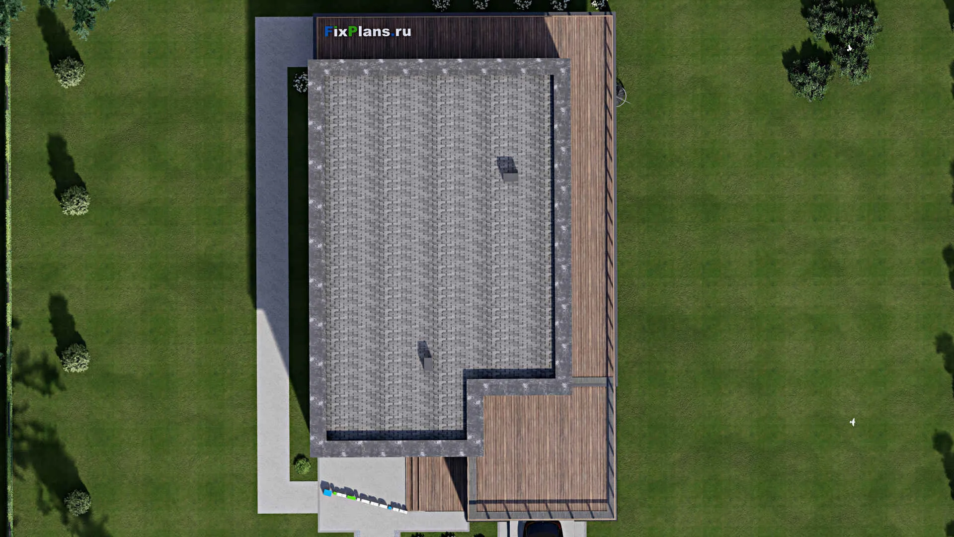 F-8855 - Планы двухэтажного дома 14 на 24, площадью 440 м² с террасой, балконом, гаражом на 2 машины и 6 спальнями