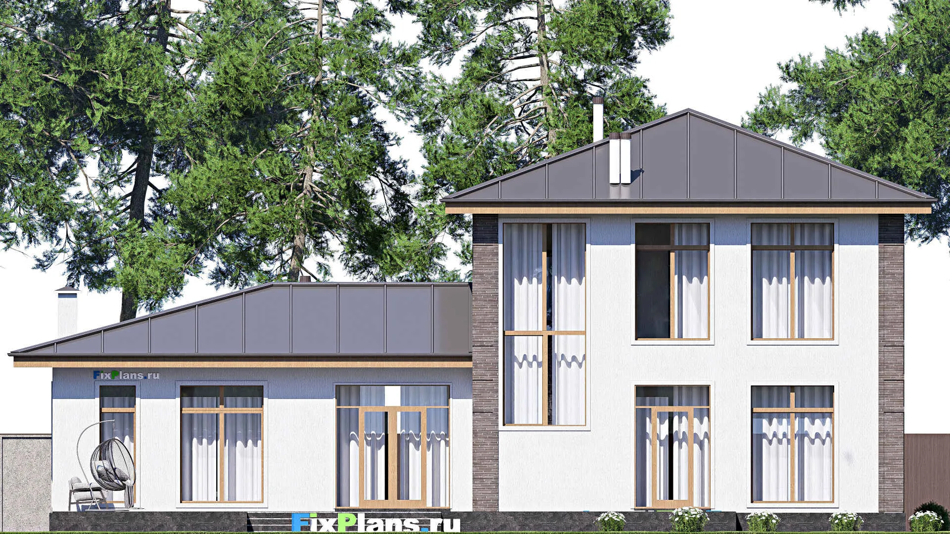 F-19772 - Планы двухэтажного дома 16 на 20, площадью 290 м² с террасой и 3 спальнями