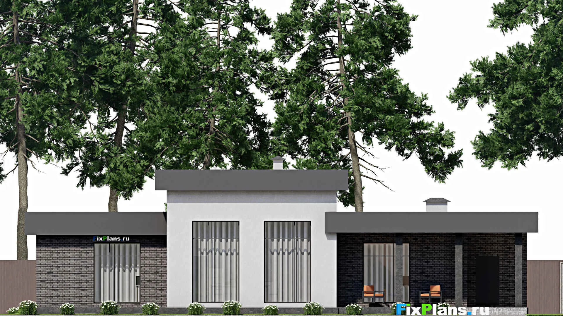 F-10997 - Проект одноэтажного дома 17 на 21, площадью 240 м² с террасой и 3 спальнями