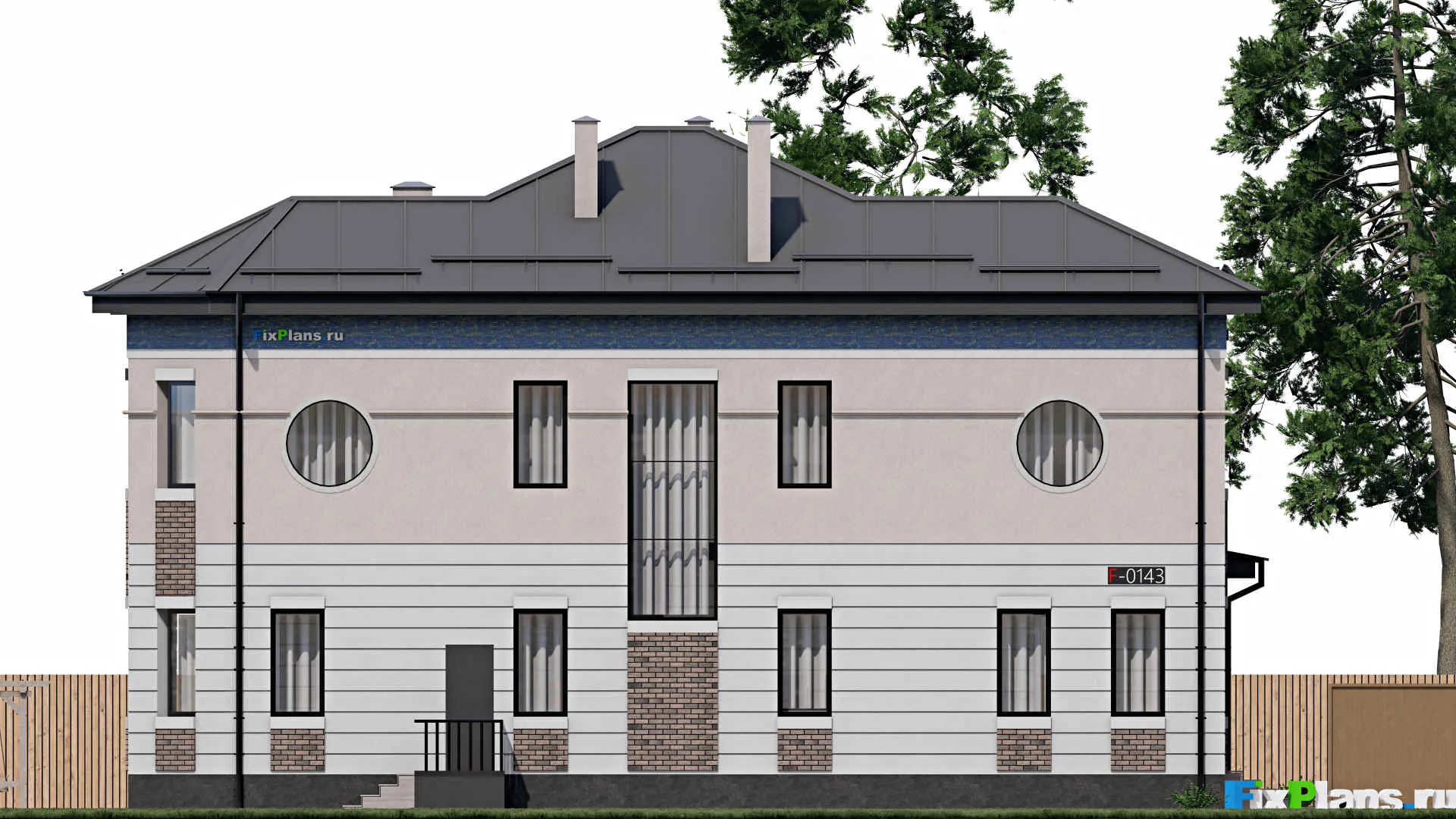 F-0143 - Проект двухэтажного дома 14 на 19, площадью 290 м² с террасой и 4 спальнями