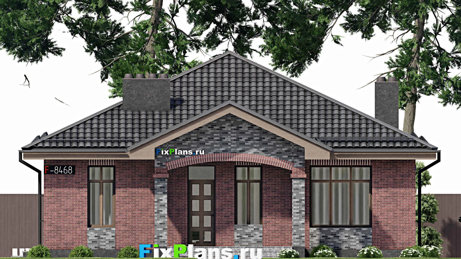 F-8468 - Проект одноэтажного дома 12 на 16, площадью 140 м² с террасой, баней и 2 спальнями