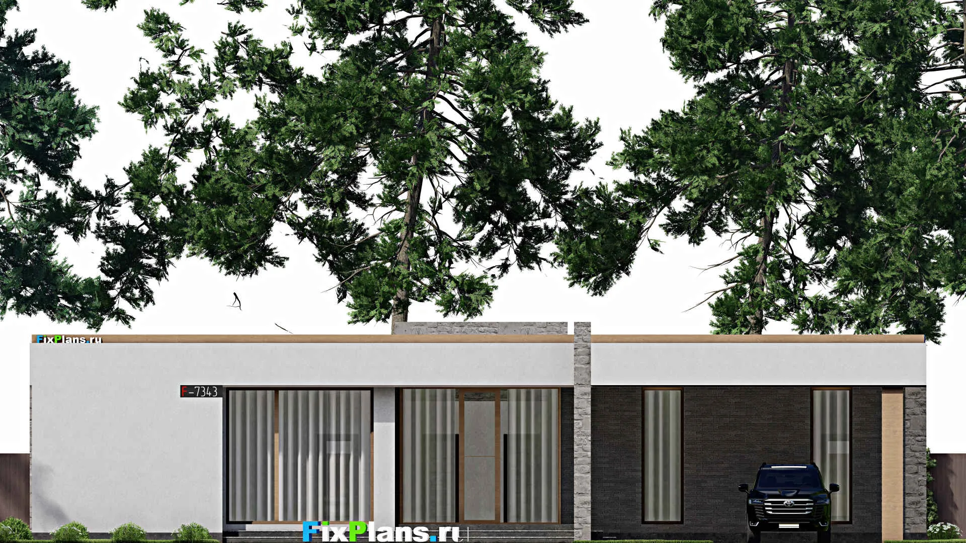 F-7343 - Проект одноэтажного дома 22 на 26, площадью 400 м² с террасой и 4 спальнями