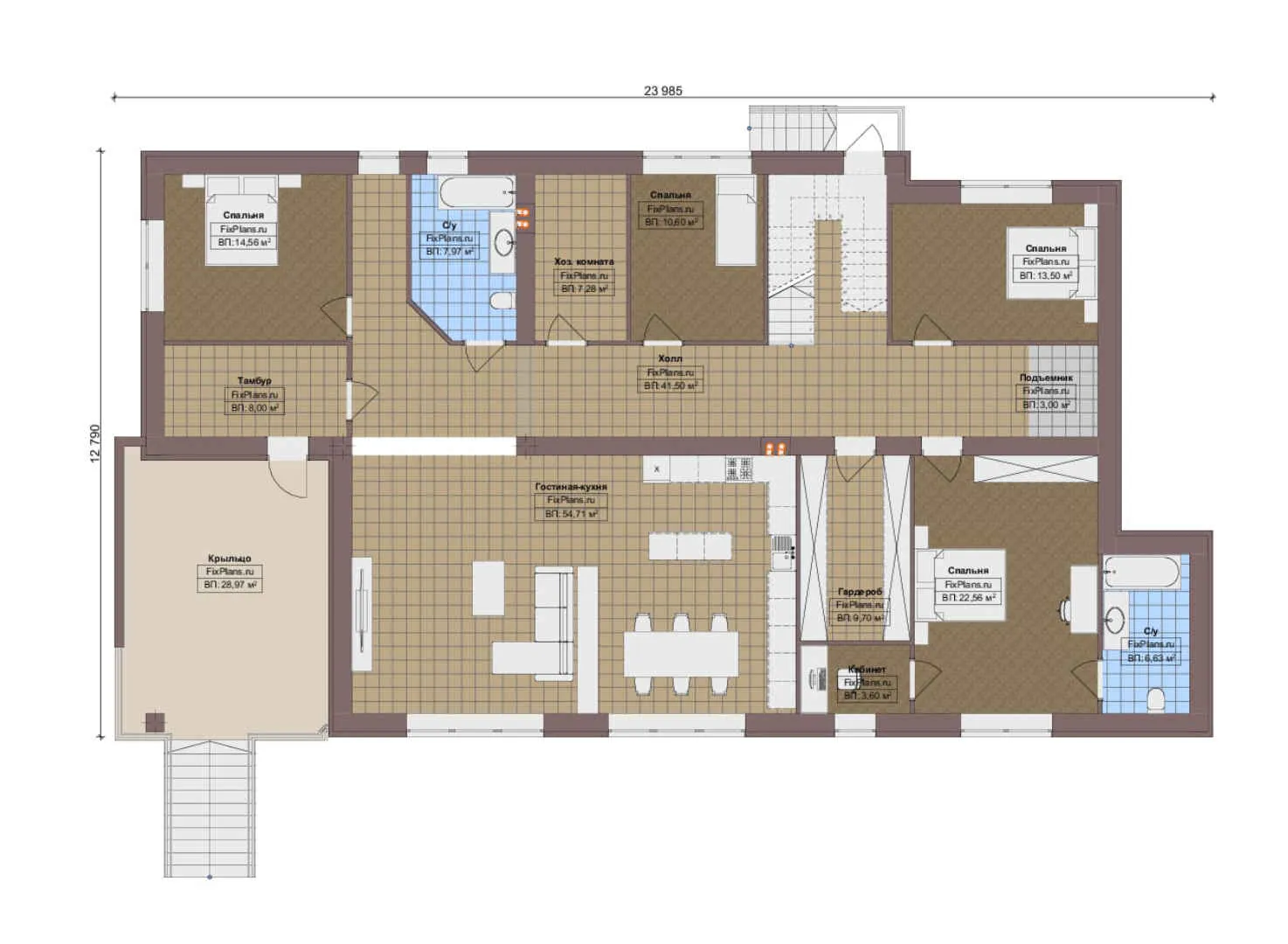 F-13355 - Планы двухэтажного дома 13 на 24, площадью 300 м² с 4 спальнями