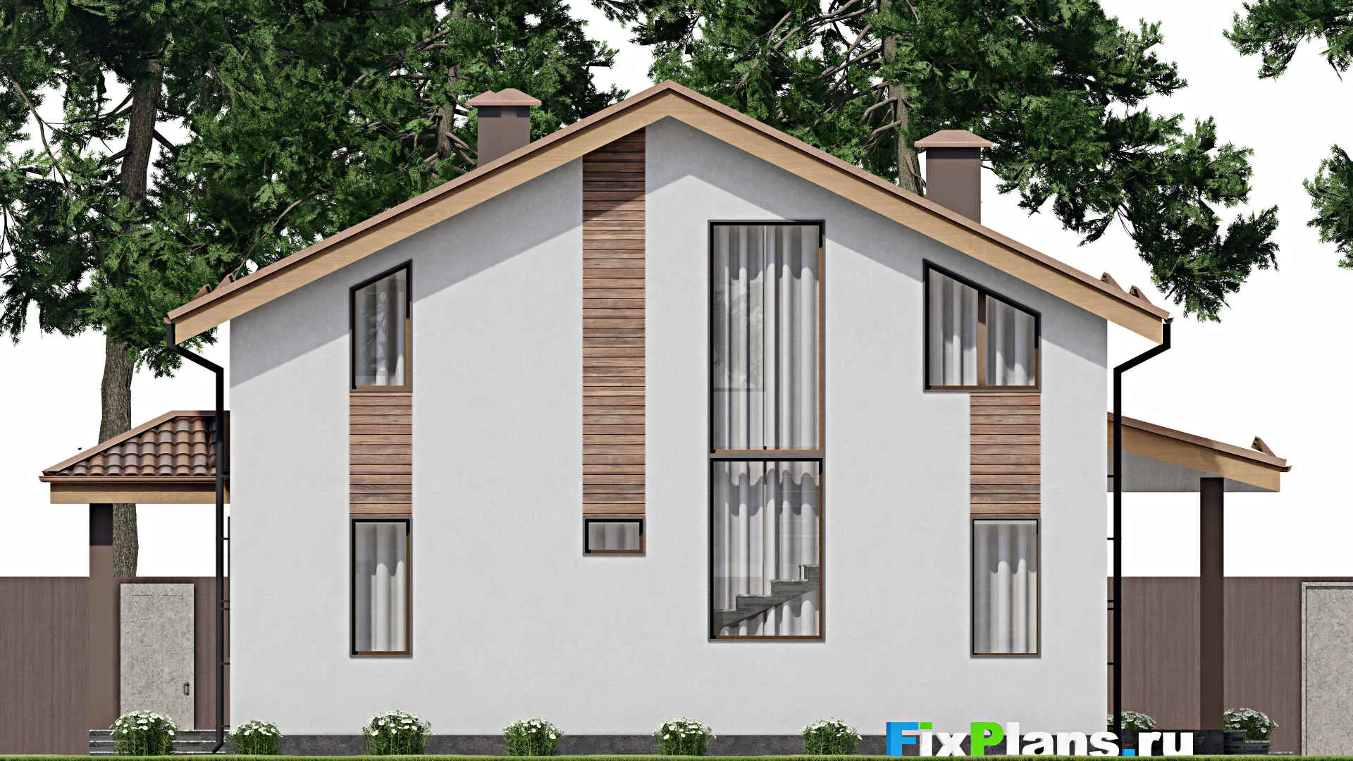 F-9107 - Планы дома с мансардой 13 на 15, площадью 190 м² с террасой и 4 спальнями