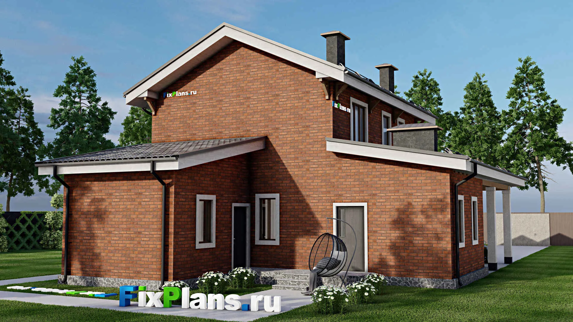 F-7280 - Планы двухэтажного дома 12 на 16, площадью 190 м² с баней и 4 спальнями