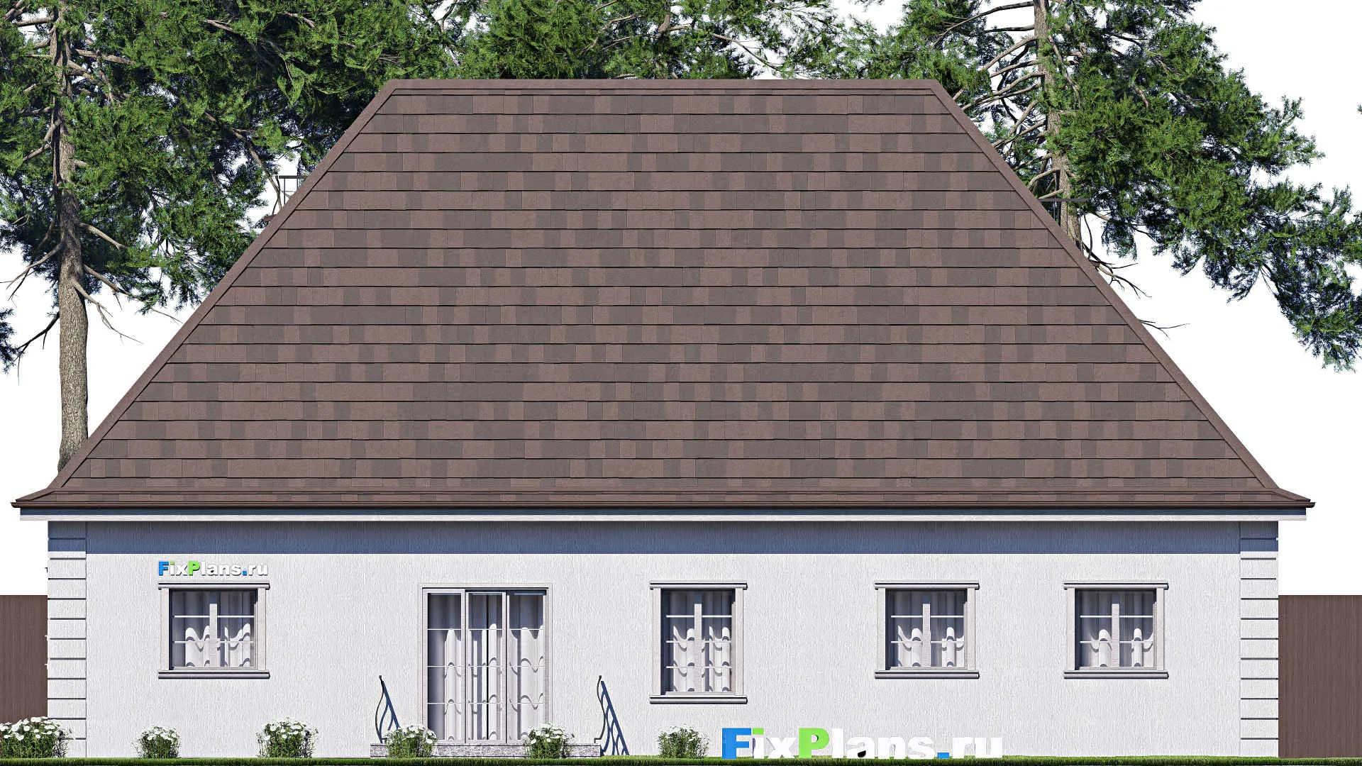 F-20339 - План одноэтажного дома 15 на 18, площадью 280 м² с цокольным этажом, баней, гаражом на 2 машины и 3 спальнями