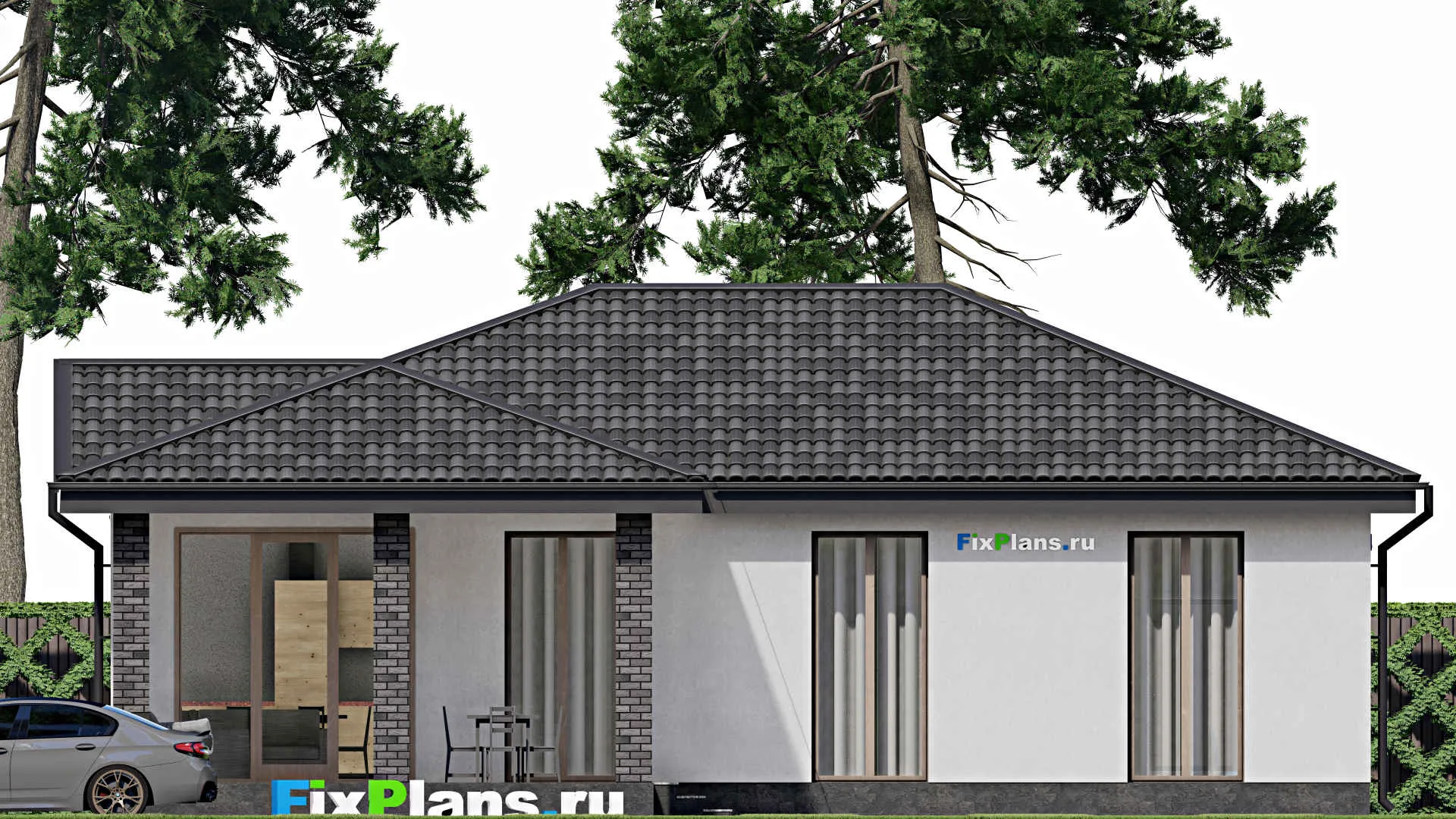 F-1727 - План одноэтажного дома 10 на 15, площадью 140 м² с террасой и 3 спальнями