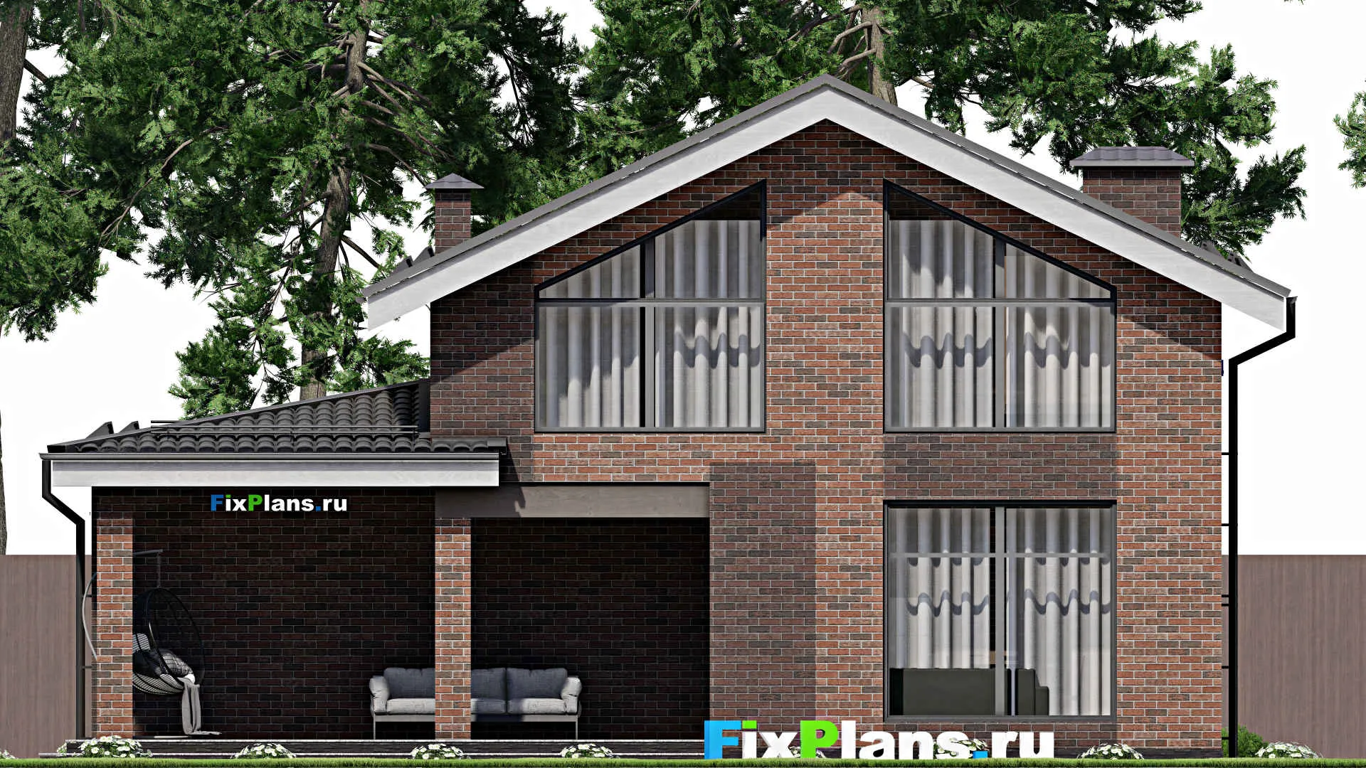 F-5372 - Планы дома с мансардой 13 на 13, площадью 200 м² с террасой, балконом, гаражом на 1 машину и 5 спальнями