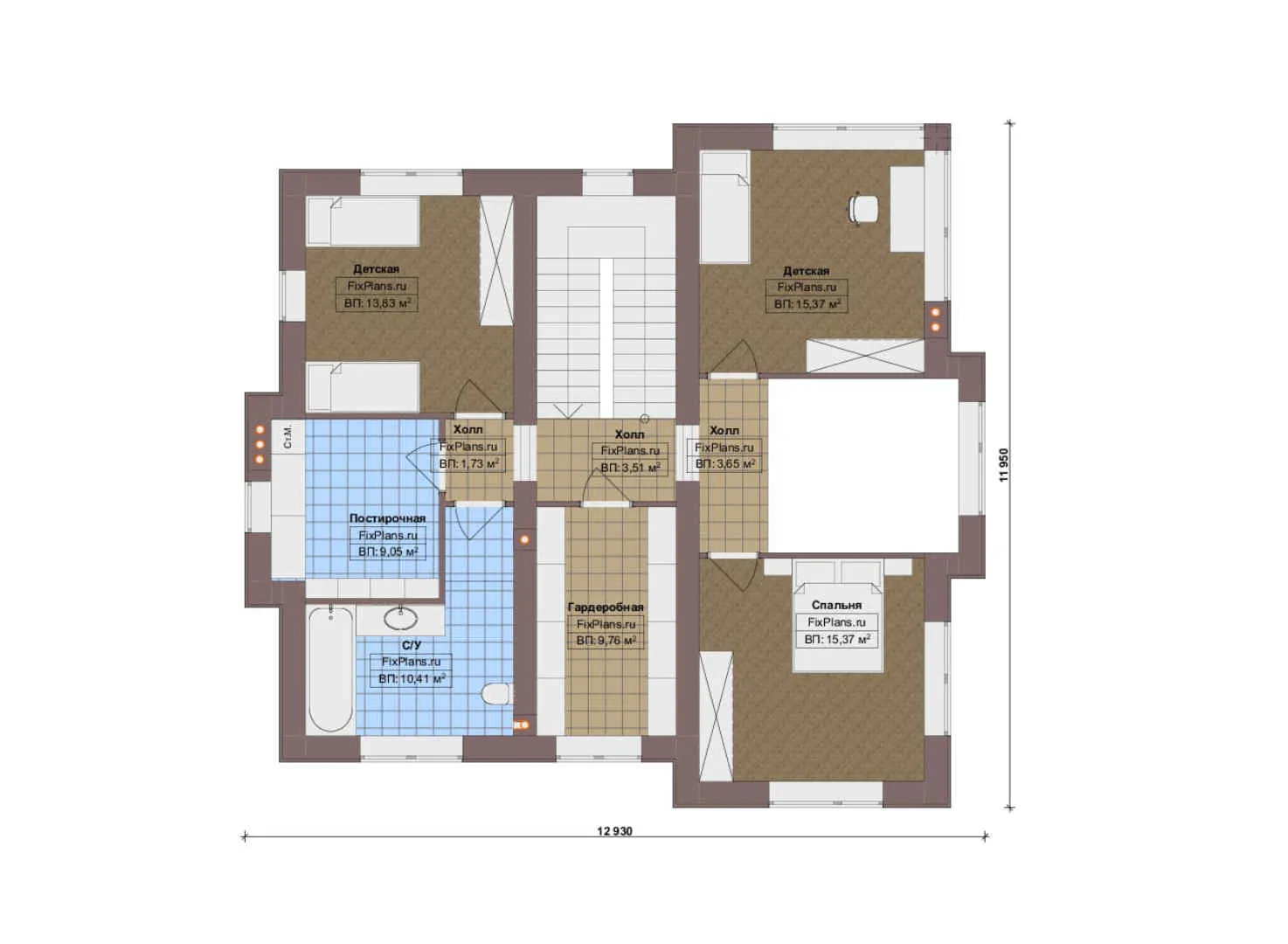 F-19655 - Планы двухэтажного дома 13 на 17, площадью 220 м² с террасой и 2 спальнями