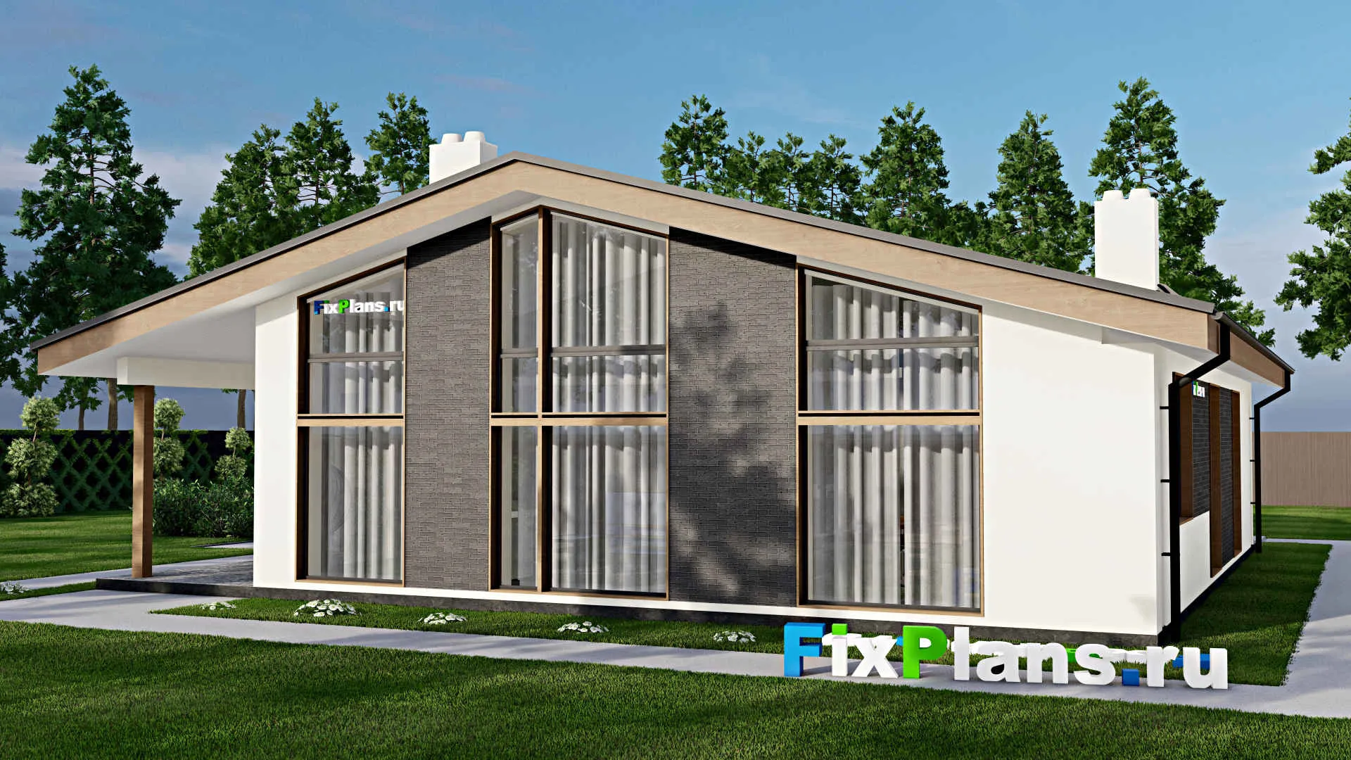 F-4940 - План одноэтажного дома 15 на 16, площадью 190 м² с террасой, баней и 3 спальнями