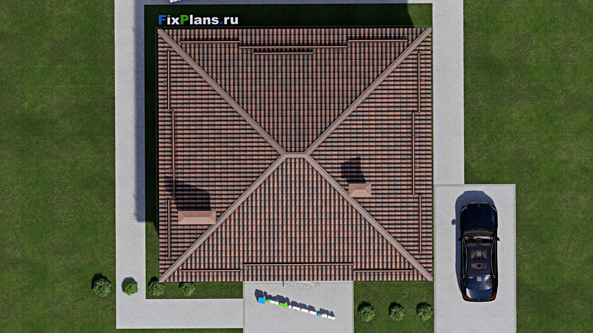 F-6578 - План одноэтажного дома 12 на 13, площадью 120 м² с террасой и 3 спальнями