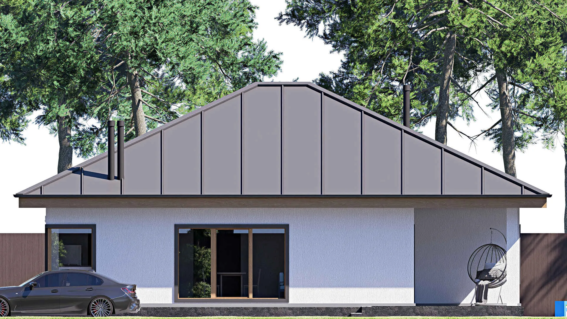 F-19484 - Проект одноэтажного дома 14 на 15, площадью 140 м² с террасой и 3 спальнями