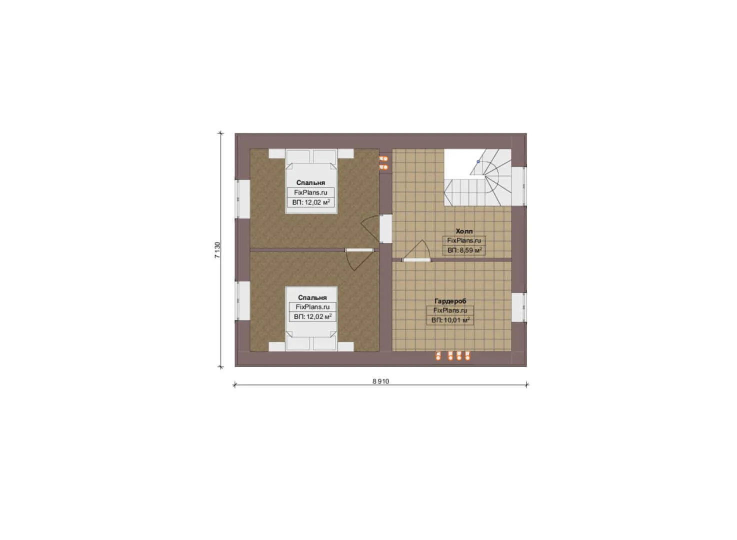 F-14660 - Планы дома с мансардой 9 на 9, площадью 110 м² с террасой и 3 спальнями