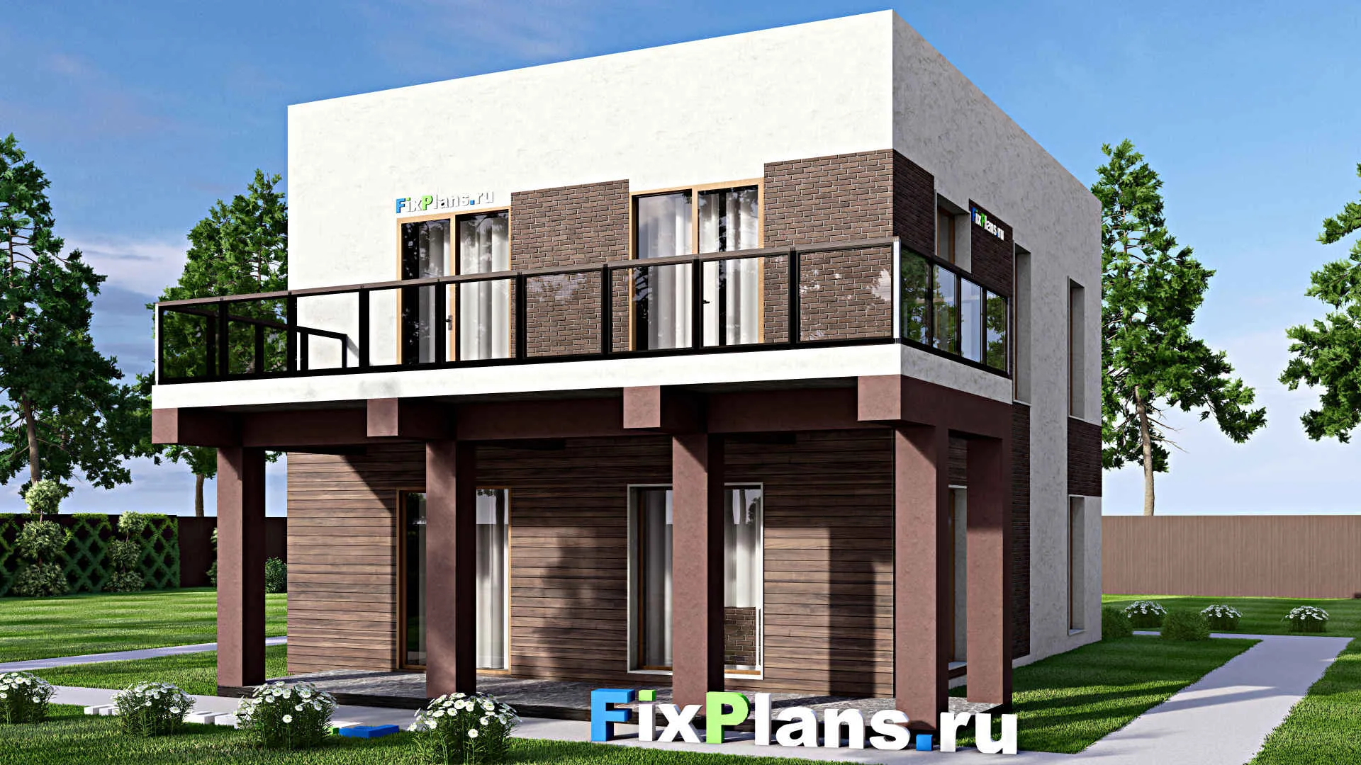 F-13616 - Проект двухэтажного дома 10 на 14, площадью 200 м² с террасой, балконом и 3 спальнями