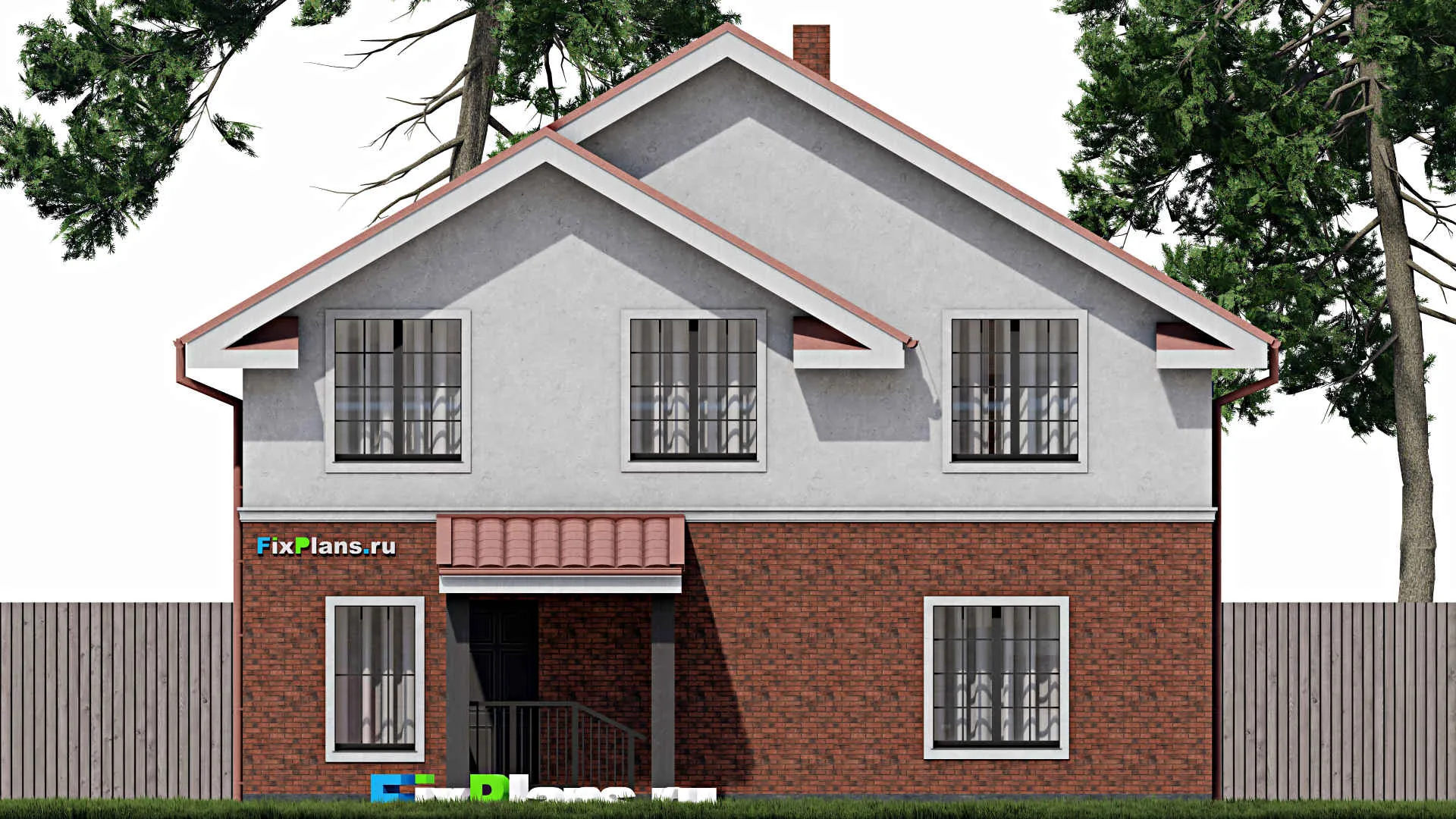 F-0503 - Проект дома с мансардой 11 на 11, площадью 240 м² с балконом и 6 спальнями