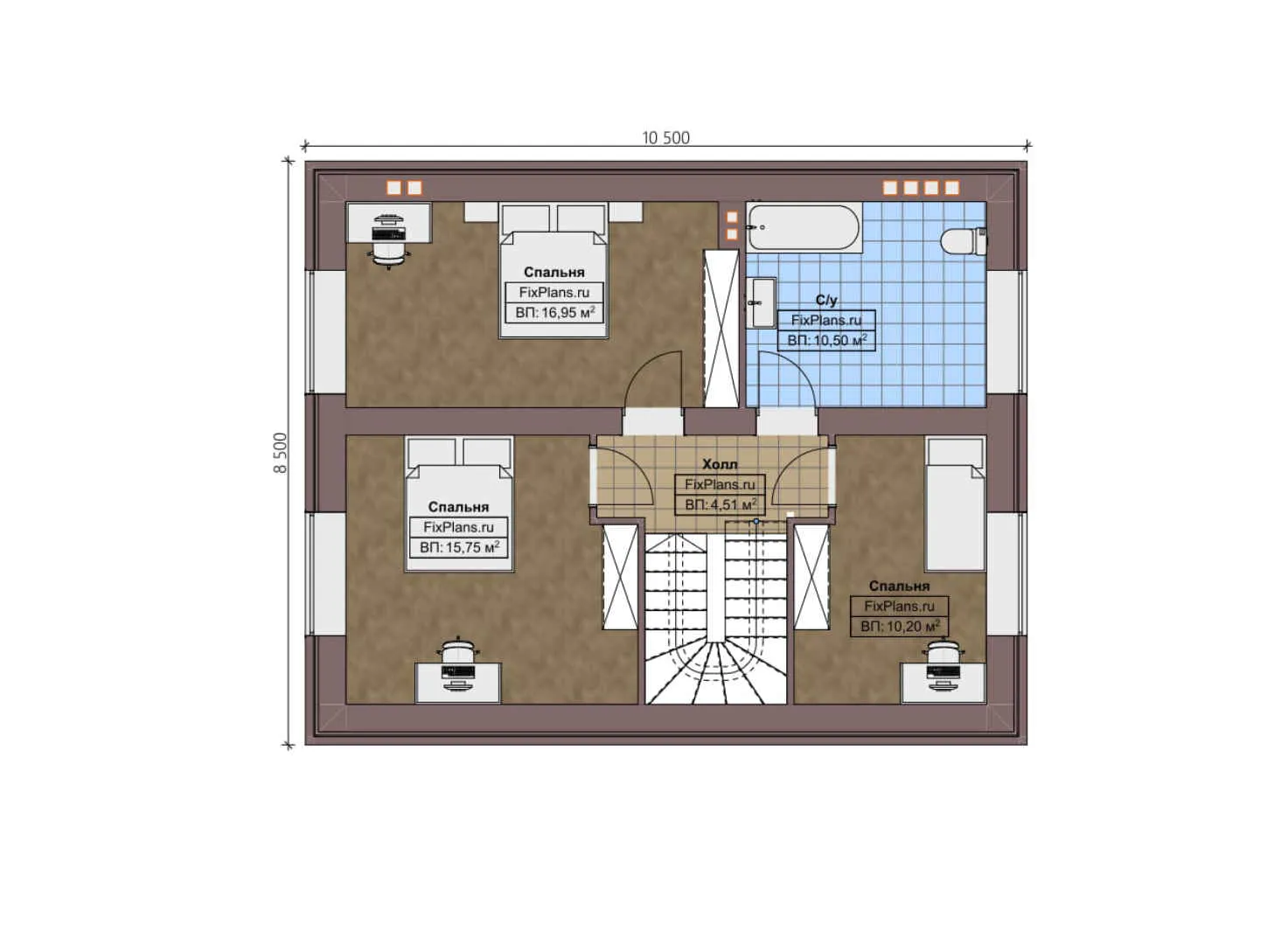 F-4085 - Планы дома с мансардой 9 на 11, площадью 150 м² с террасой и 4 спальнями