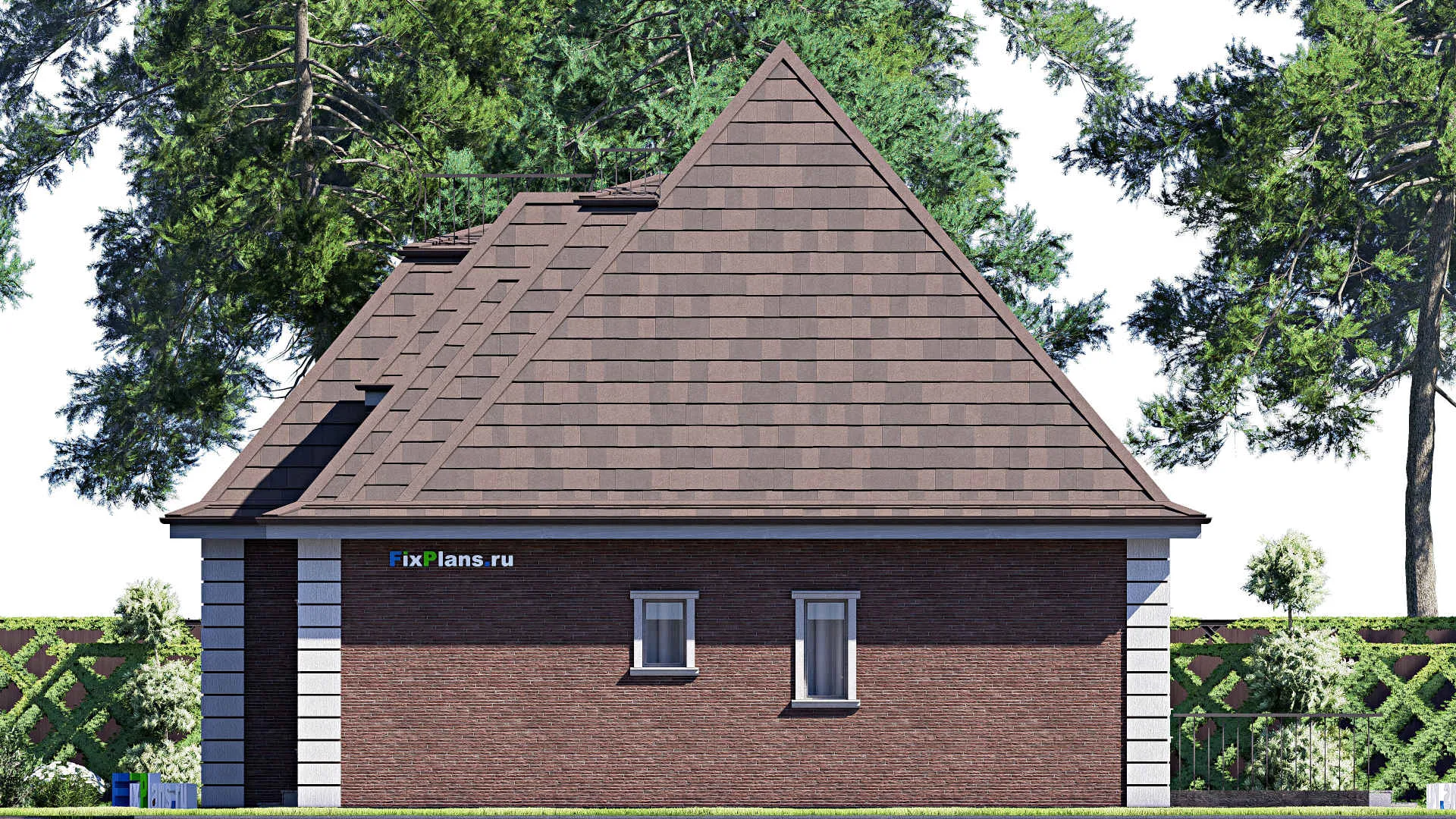 F-20339 - План одноэтажного дома 15 на 18, площадью 280 м² с цокольным этажом, баней, гаражом на 2 машины и 3 спальнями