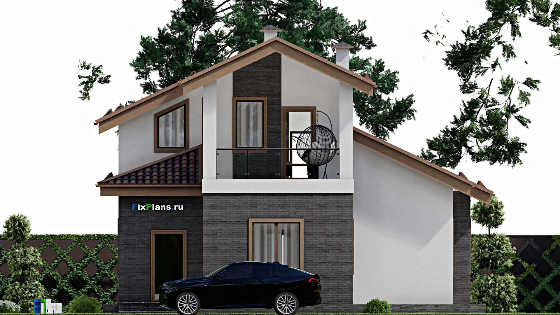 F-7379 - Планы дома с мансардой 11 на 17, площадью 180 м² с балконом и 3 спальнями