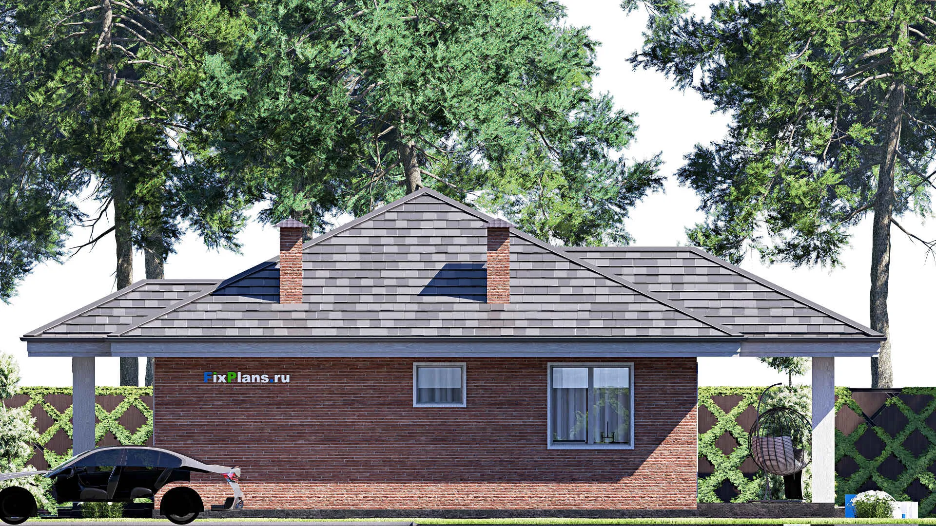 F-19295 - Проект одноэтажного дома 11 на 14, площадью 100 м² с террасой и 2 спальнями