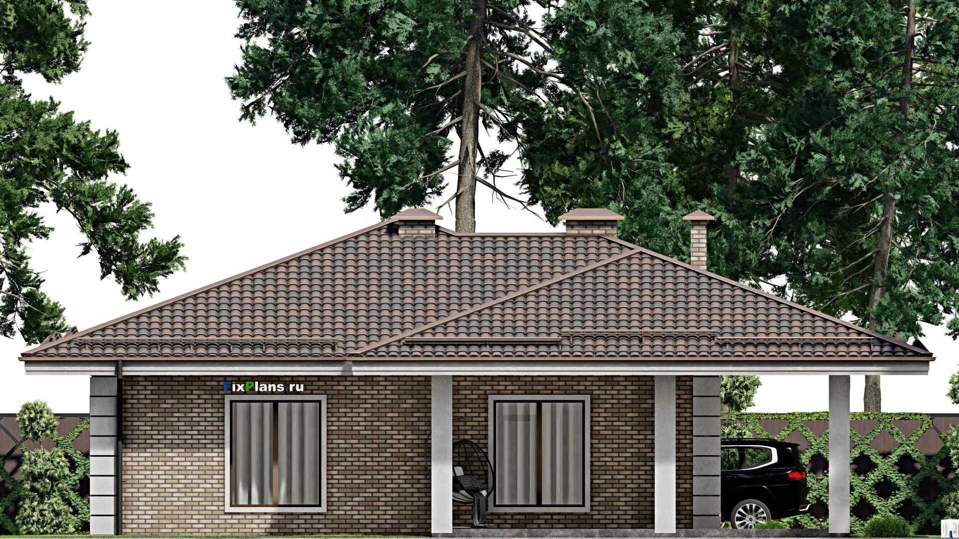 F-9368 - План одноэтажного дома 15 на 18, площадью 190 м² с 4 спальнями