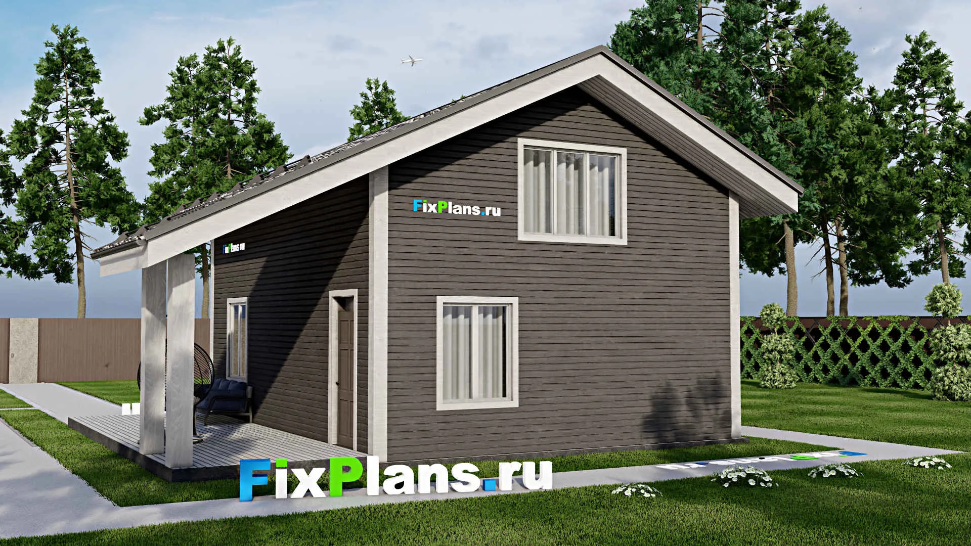 F-7613 - Проект дома с мансардой 10 на 11, площадью 130 м² с террасой, баней и 2 спальнями