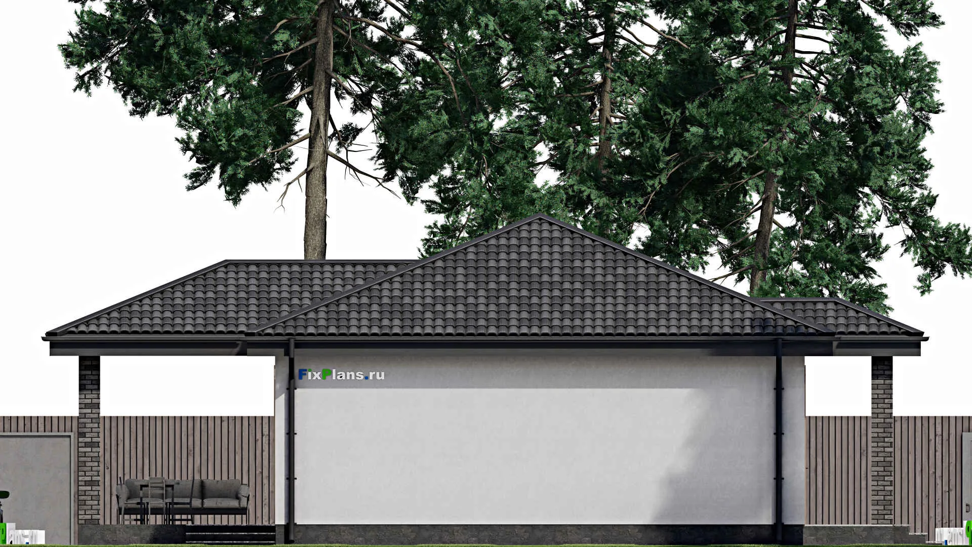 F-1727 - План одноэтажного дома 10 на 15, площадью 140 м² с террасой и 3 спальнями