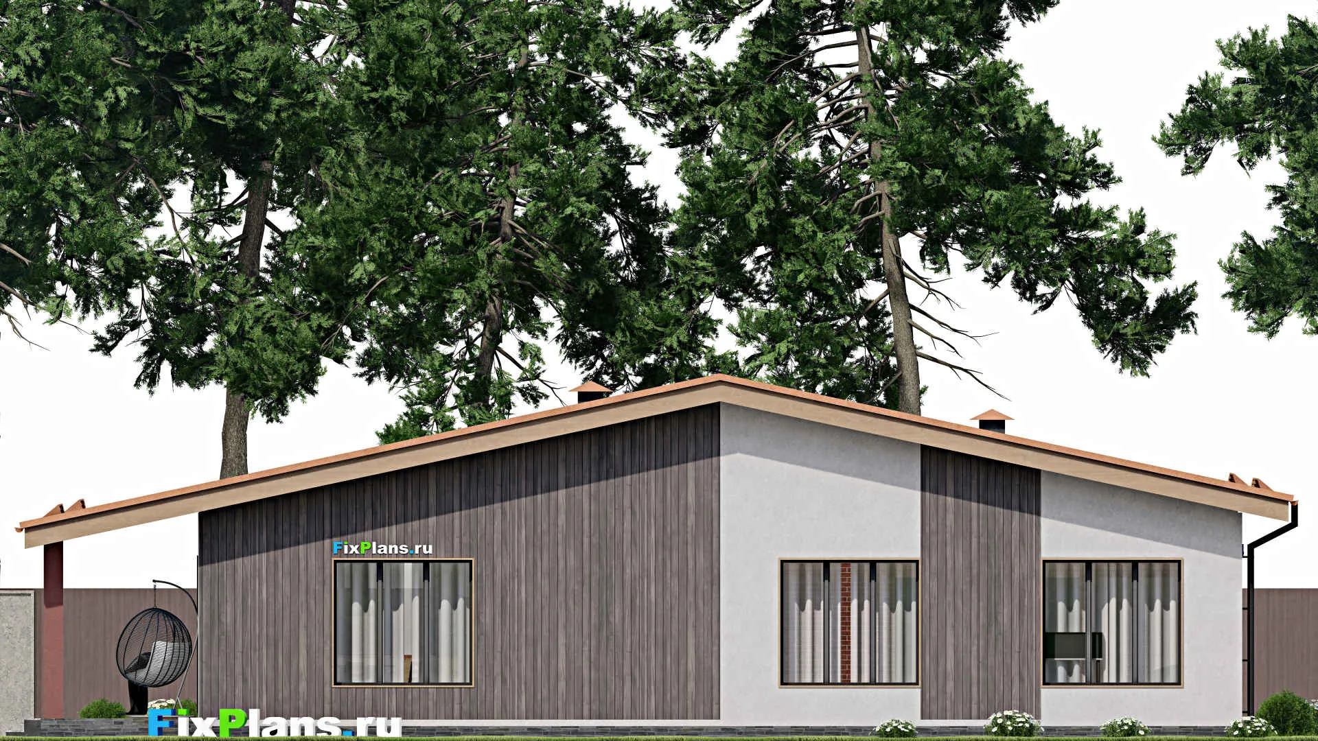 F-9926 - План одноэтажного дома 12 на 19, площадью 170 м² с террасой и 3 спальнями