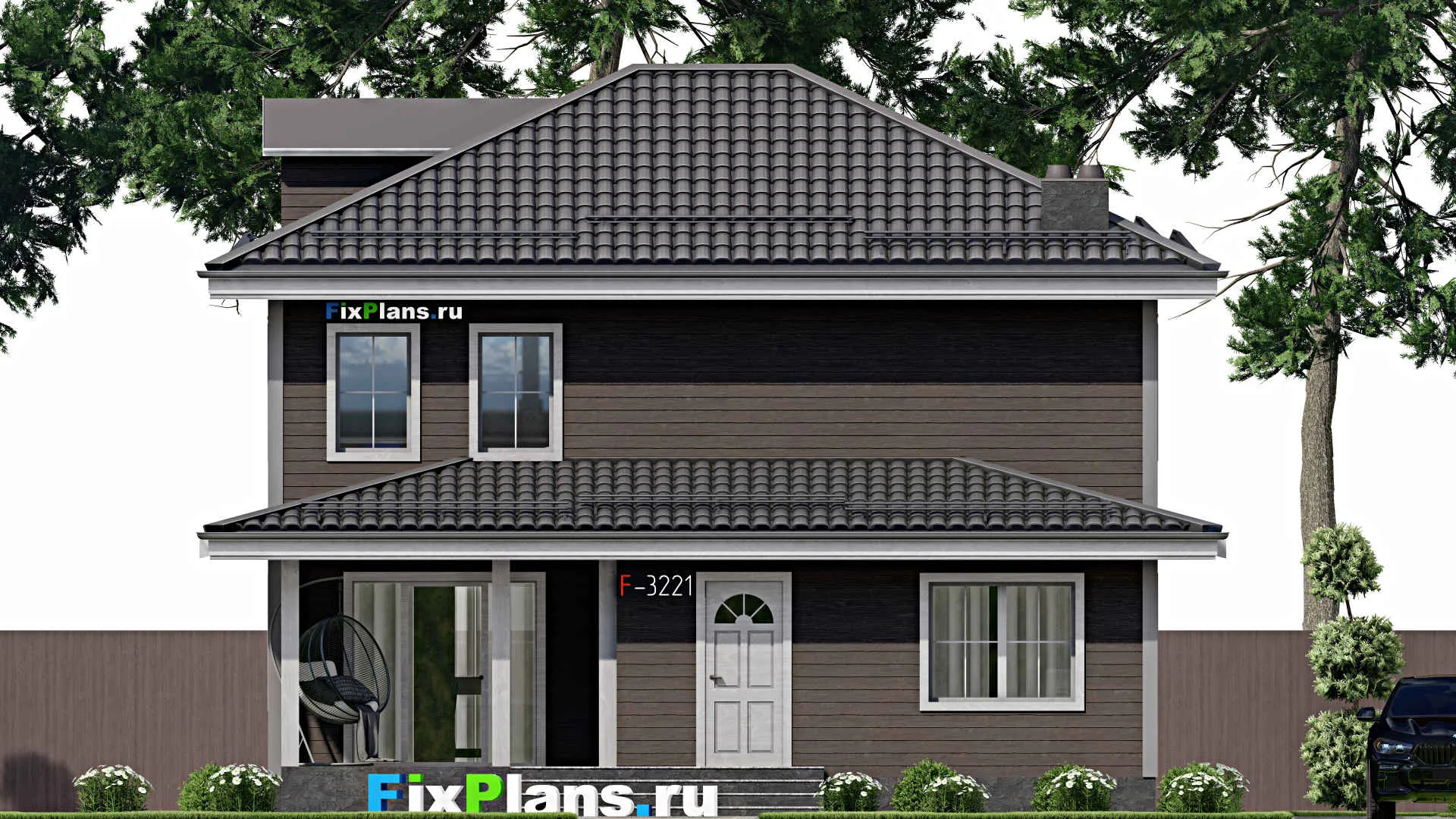 F-3221 - Планы двухэтажного дома 10 на 11, площадью 140 м² с террасой и 3 спальнями