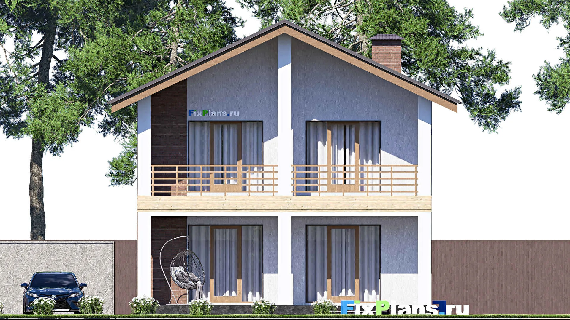 F-19052 - Планы двухэтажного дома 10 на 15, площадью 200 м² с террасой, балконом и 5 спальнями