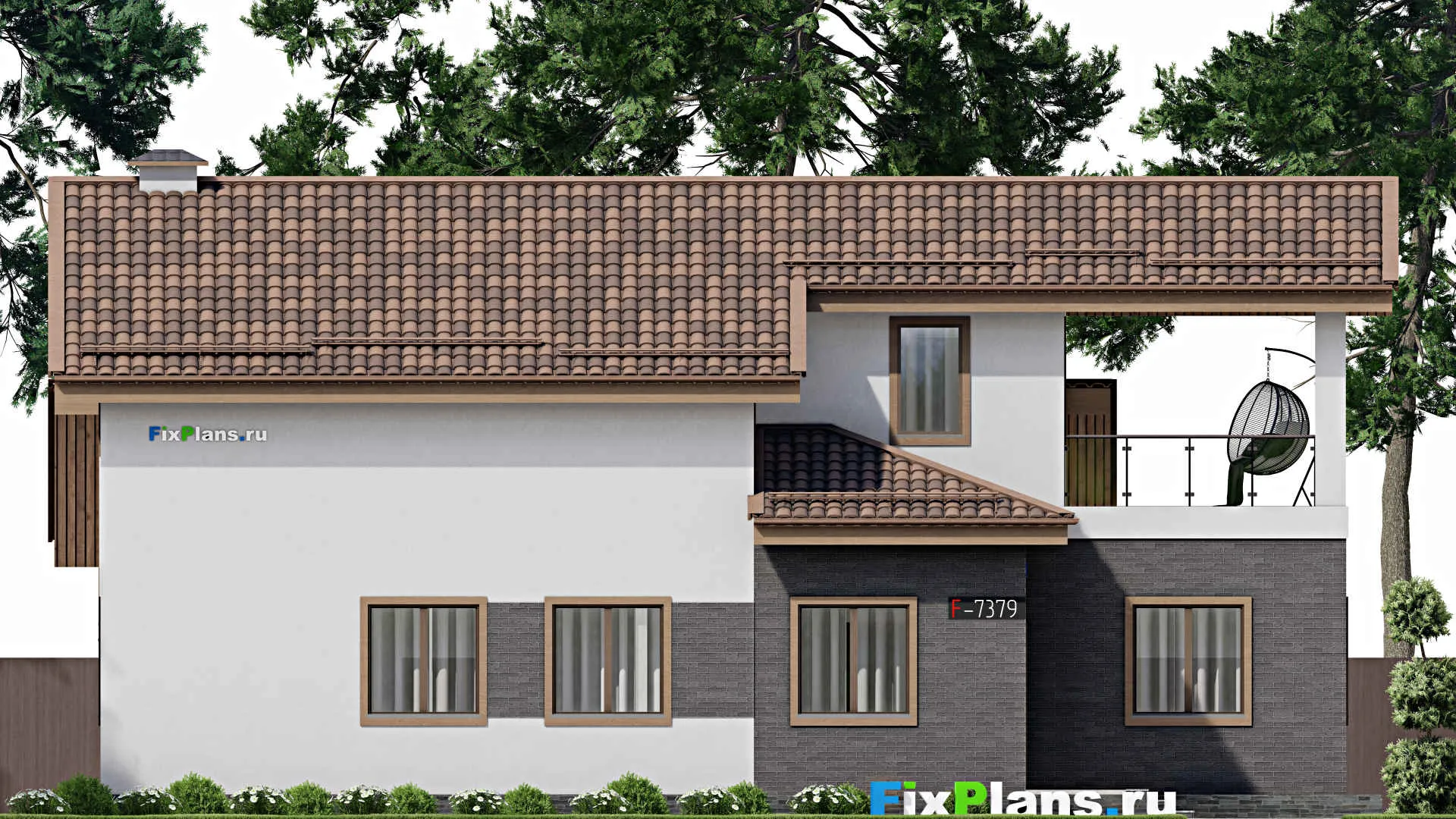 F-7379 - Планы дома с мансардой 11 на 17, площадью 180 м² с балконом и 3 спальнями