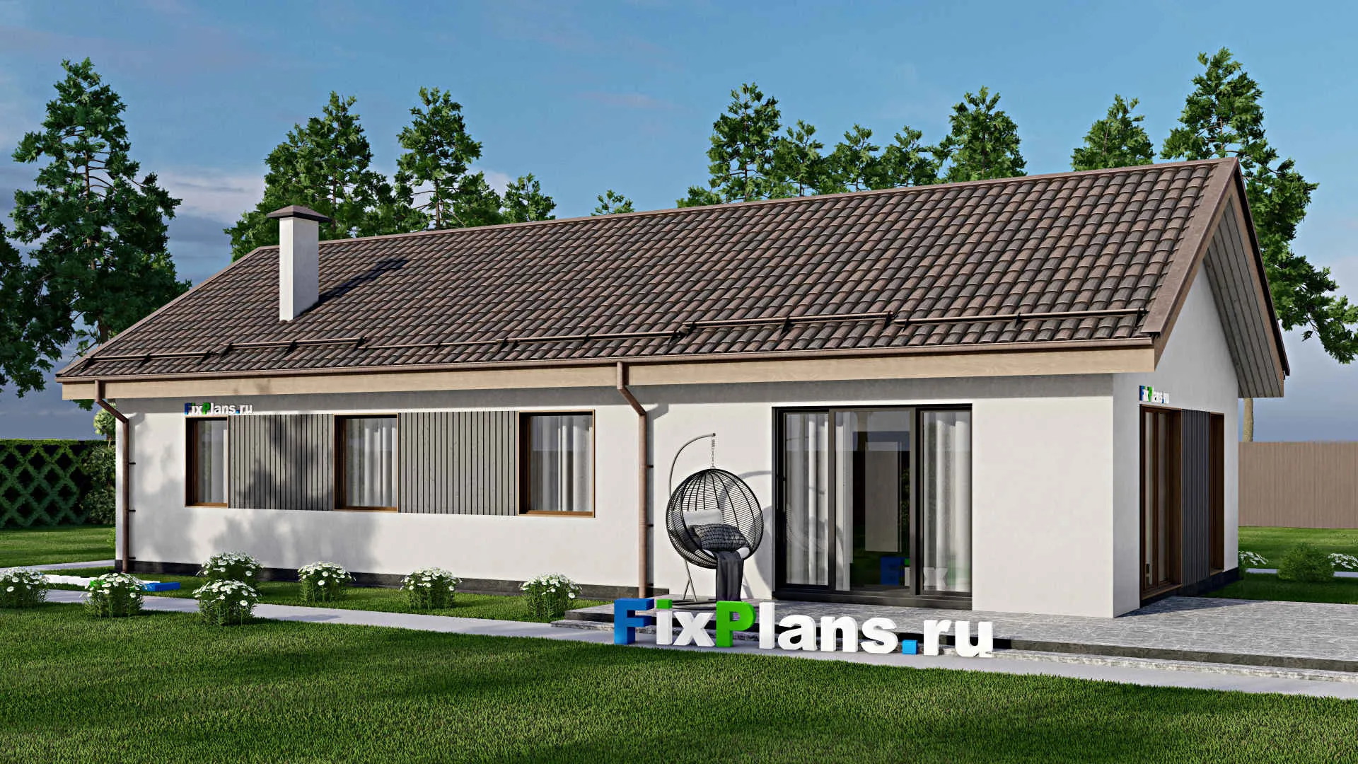 F-4490 - Проект одноэтажного дома 8 на 17, площадью 150 м² с террасой и 3 спальнями