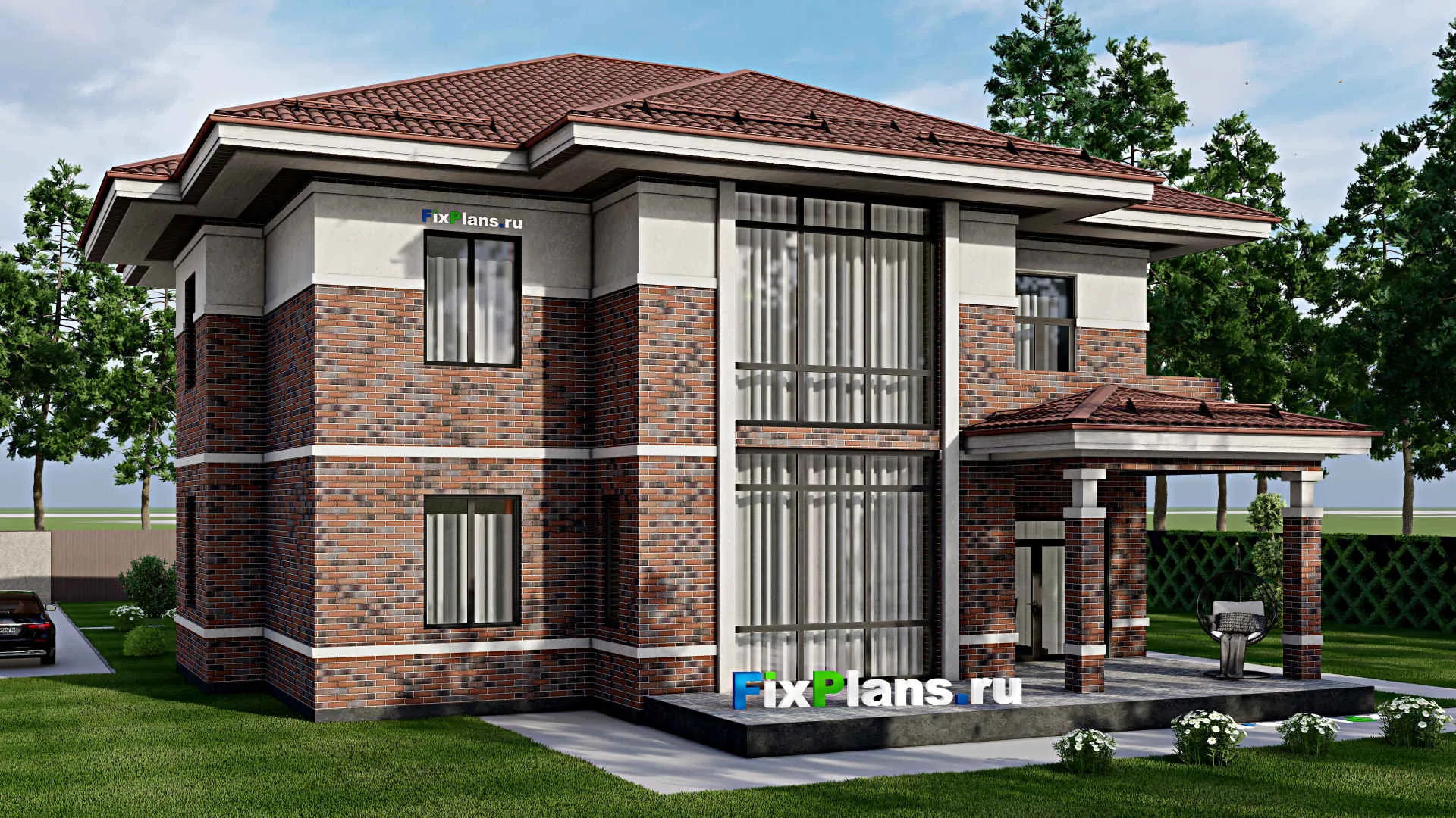 F-2717 - Планы двухэтажного дома 16 на 17, площадью 380 м² с террасой и 7 спальнями