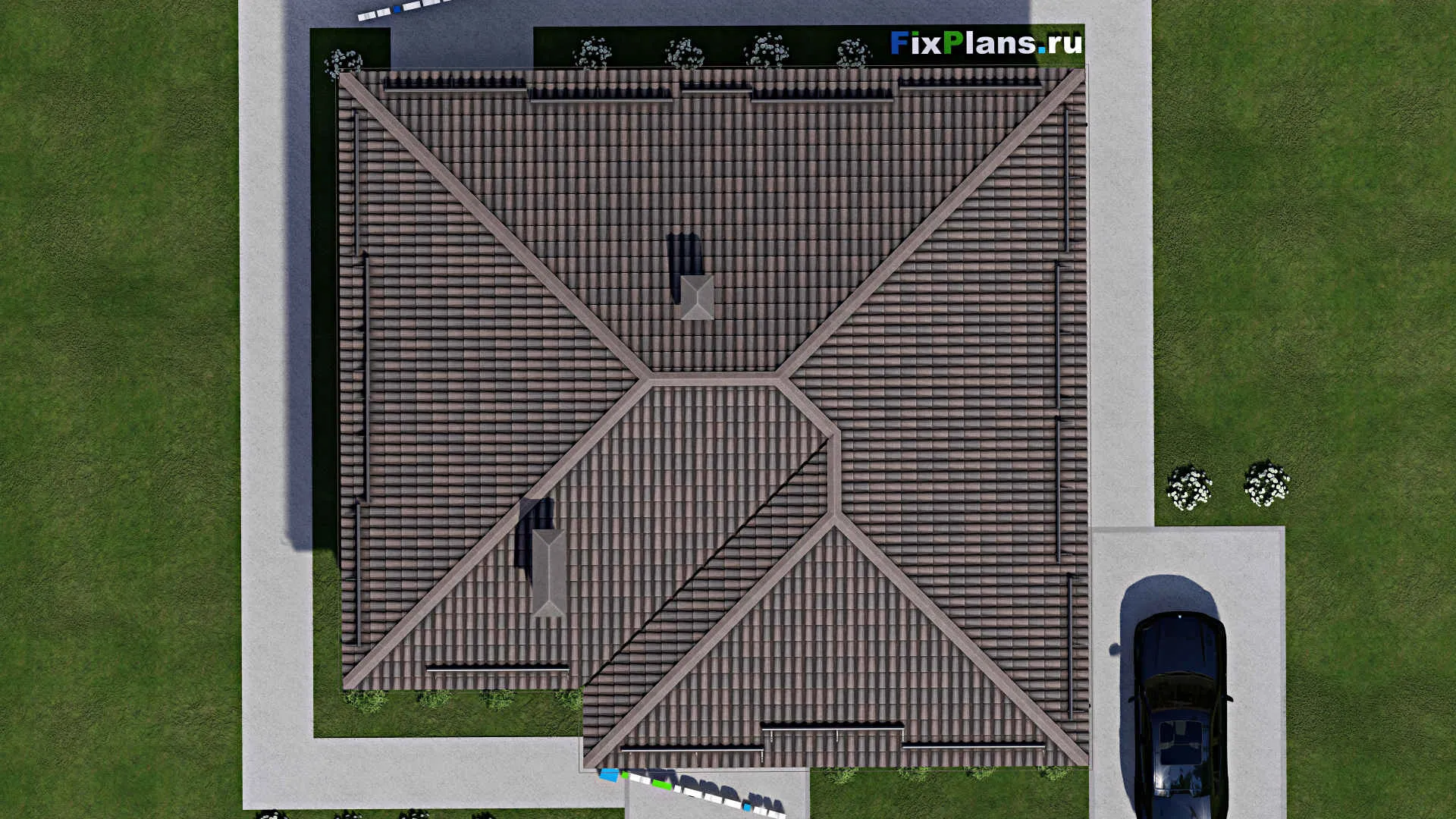 F-6929 - План одноэтажного дома 14 на 15, площадью 140 м² с террасой и 3 спальнями