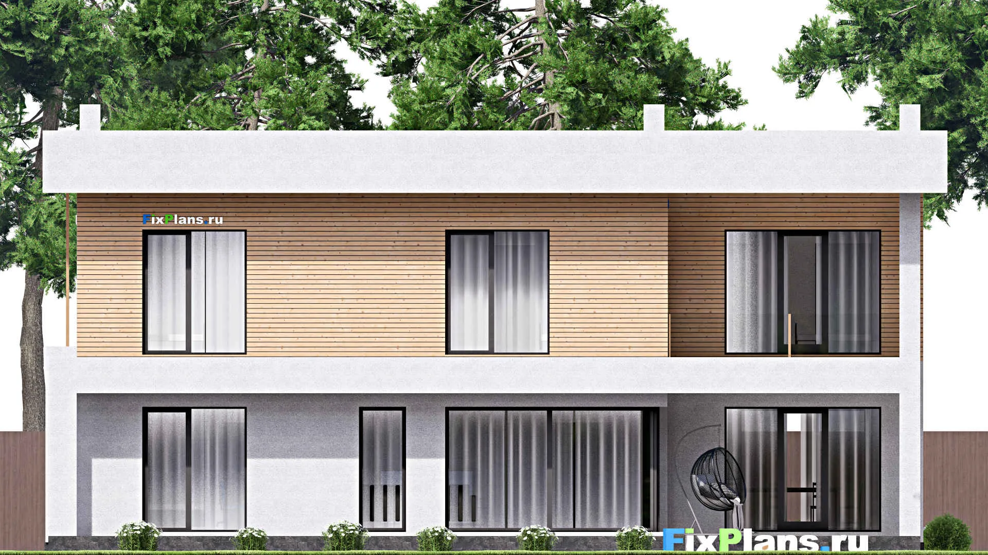 F-16604 - Проект двухэтажного дома 15 на 17, площадью 740 м² с террасой, балконом, гаражом на 2 машины и 5 спальнями