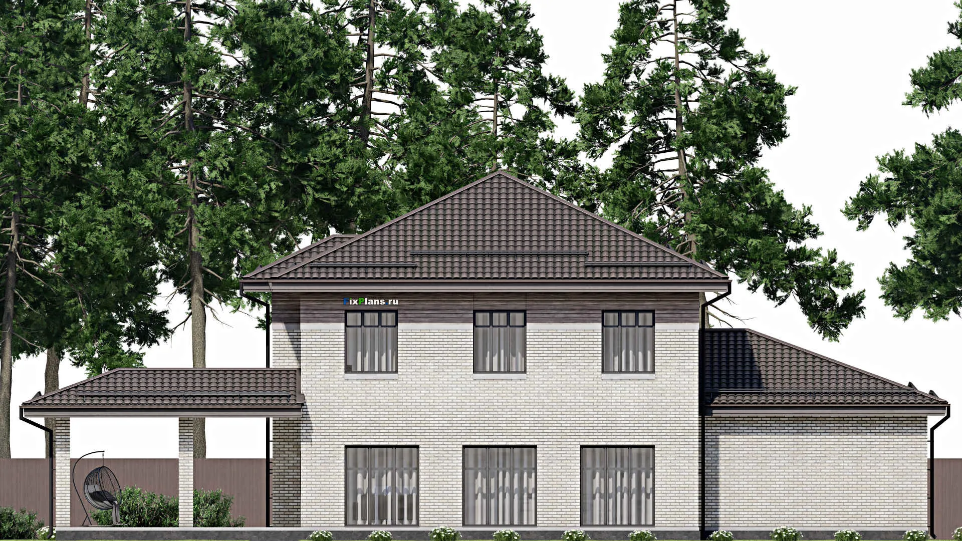 F-2708 - Проект двухэтажного дома 12 на 19, площадью 280 м² с террасой, гаражом на 2 машины и 4 спальнями