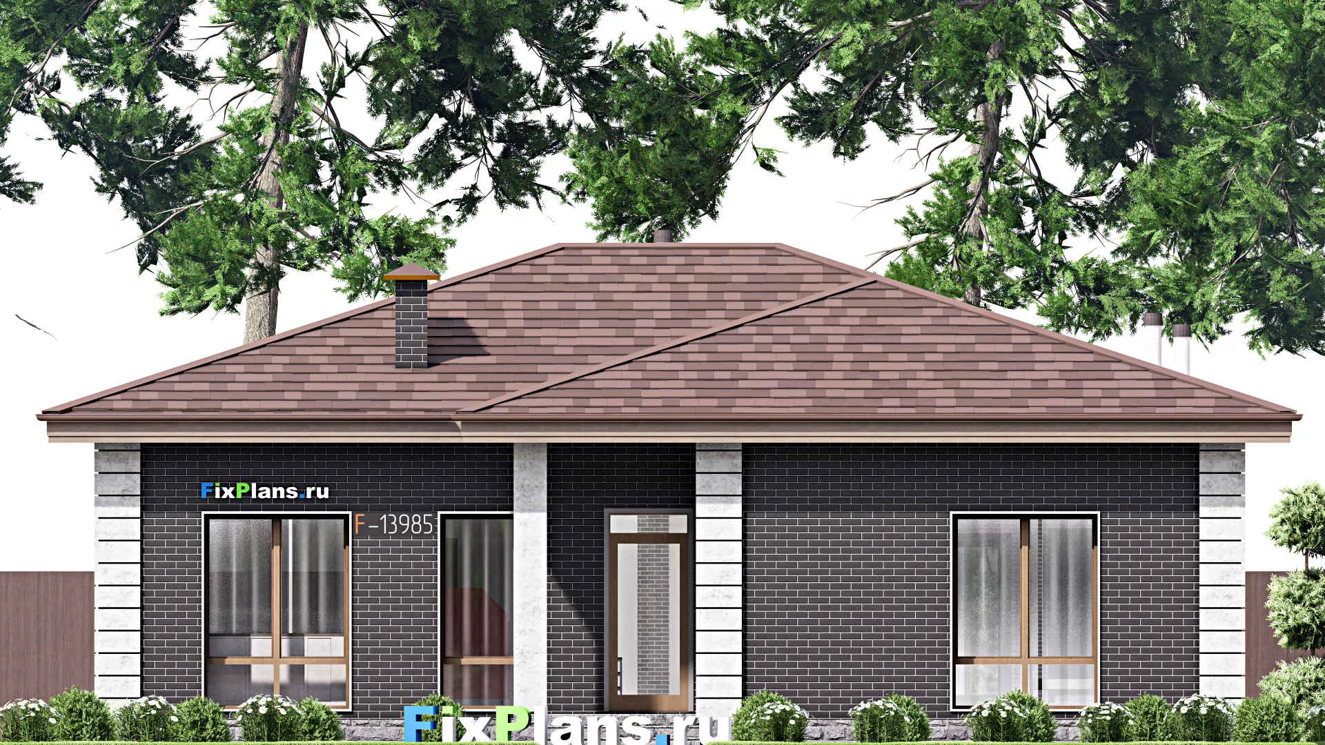 F-13985 - План одноэтажного дома 13 на 14, площадью 130 м² с террасой и 3 спальнями