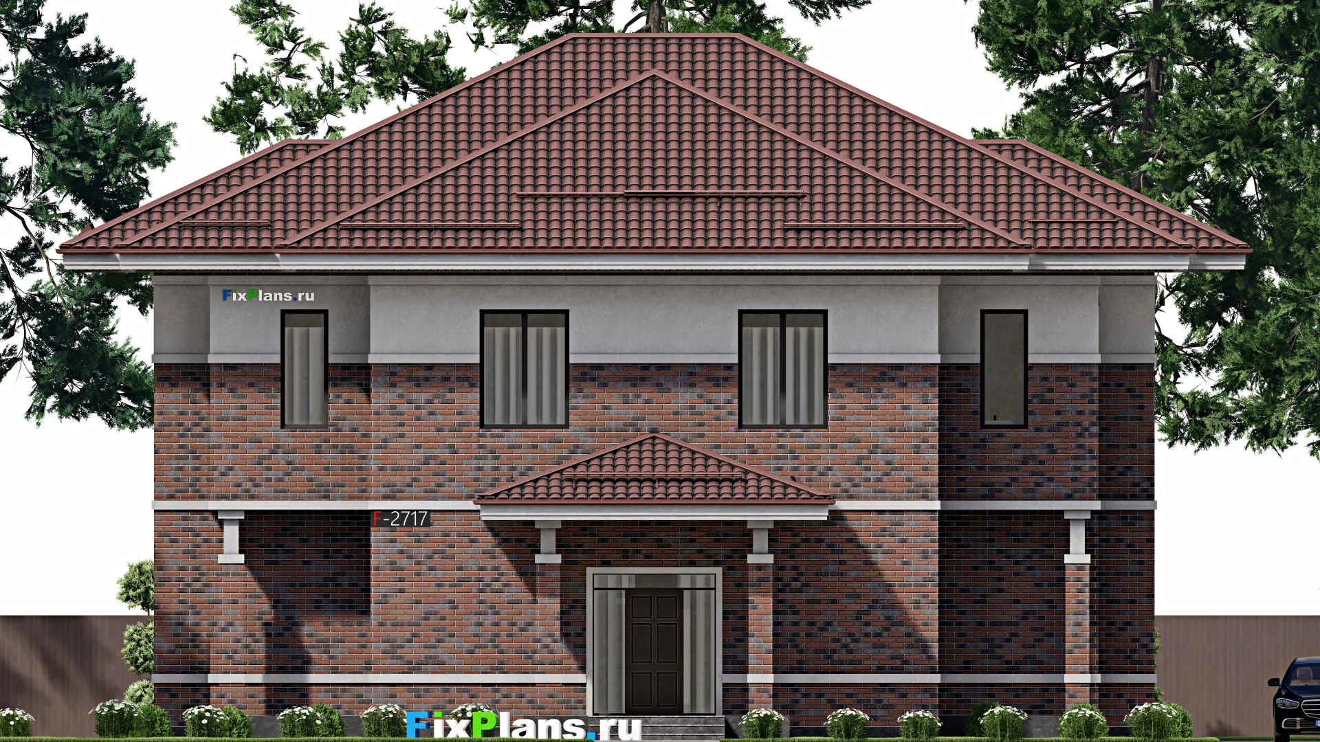 F-2717 - Планы двухэтажного дома 16 на 17, площадью 380 м² с террасой и 7 спальнями