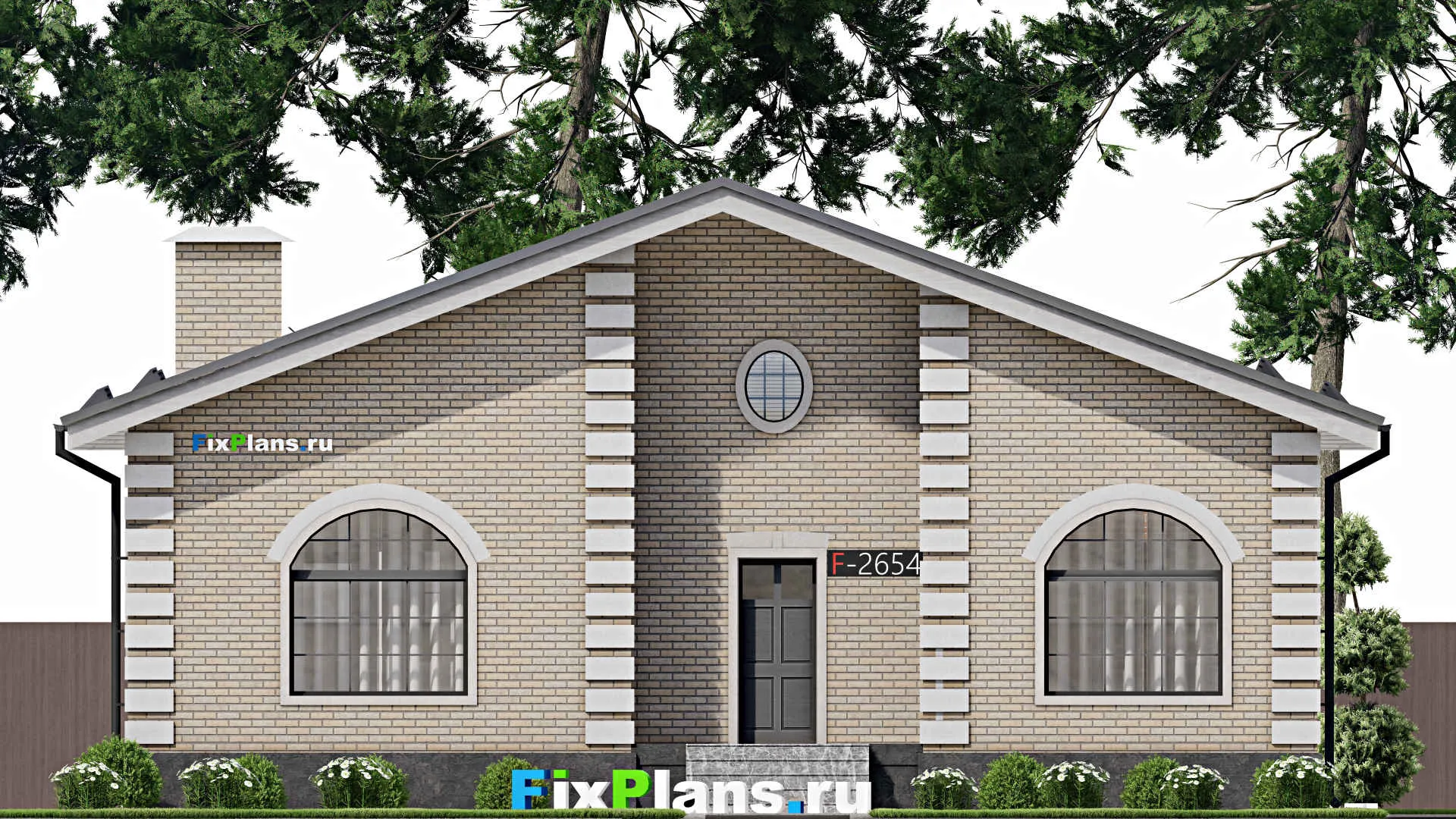 F-2654 - Проект одноэтажного дома 13 на 14, площадью 140 м² с террасой и 3 спальнями