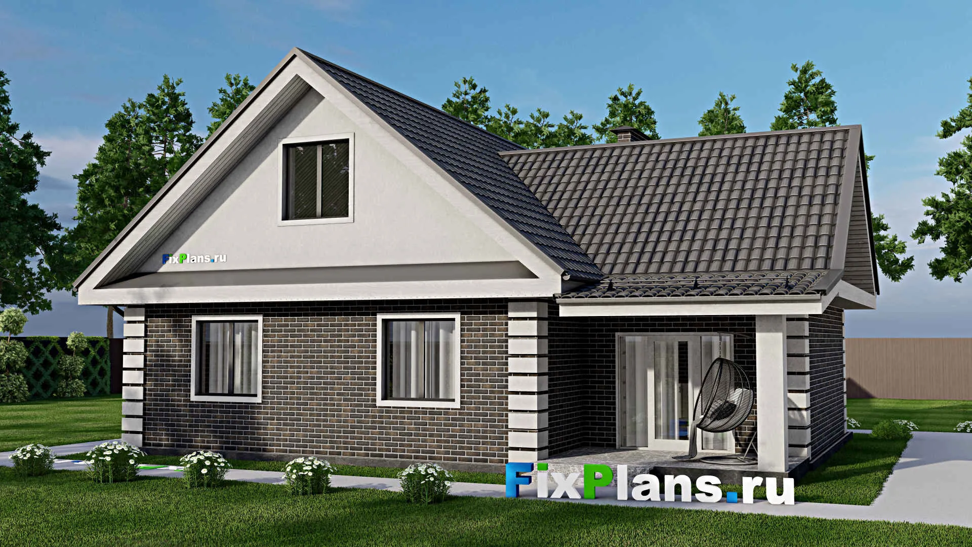 F-6470 - Проект одноэтажного дома 11 на 13, площадью 110 м² с террасой и 3 спальнями