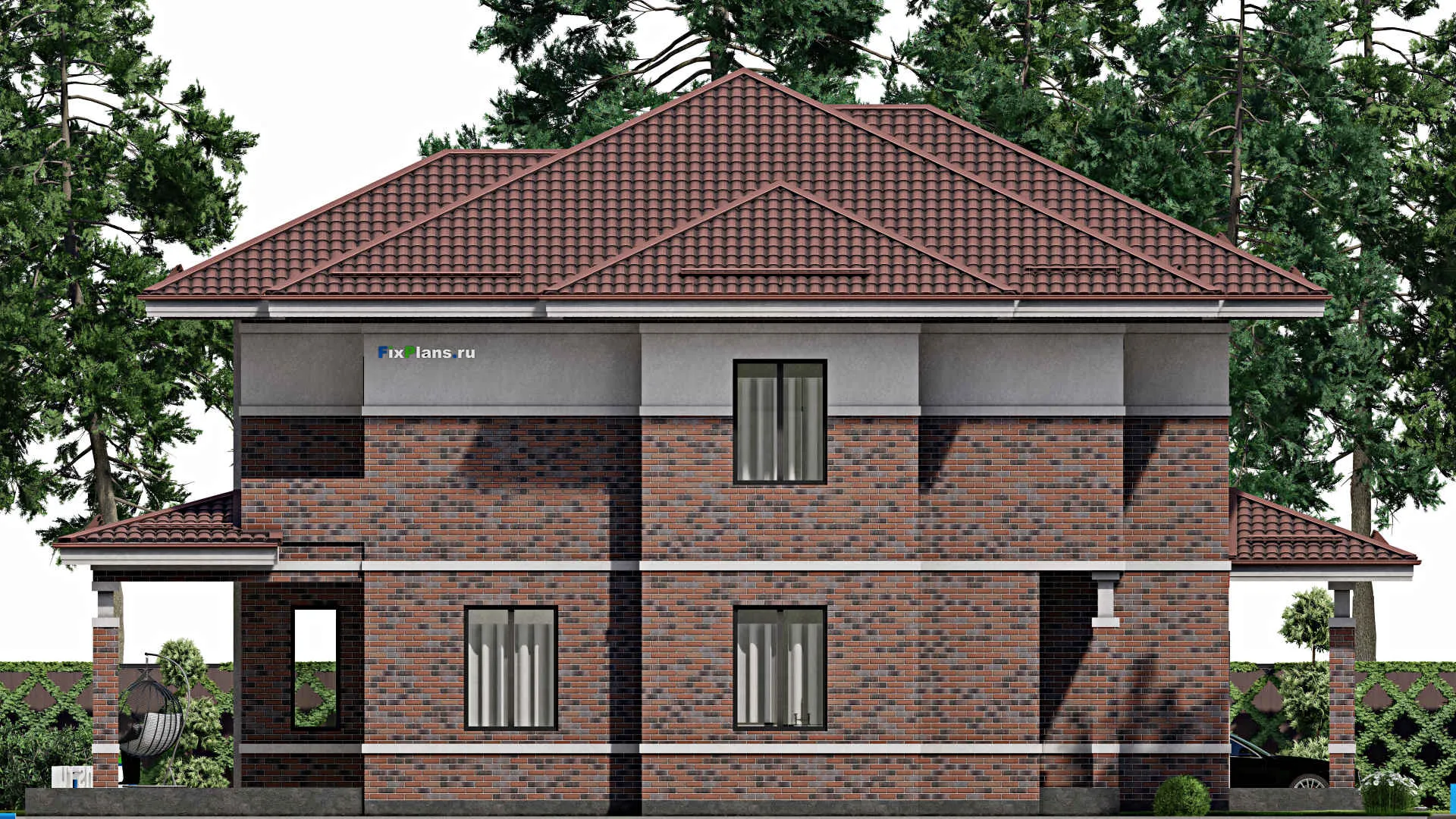 F-2717 - Планы двухэтажного дома 16 на 17, площадью 380 м² с террасой и 7 спальнями