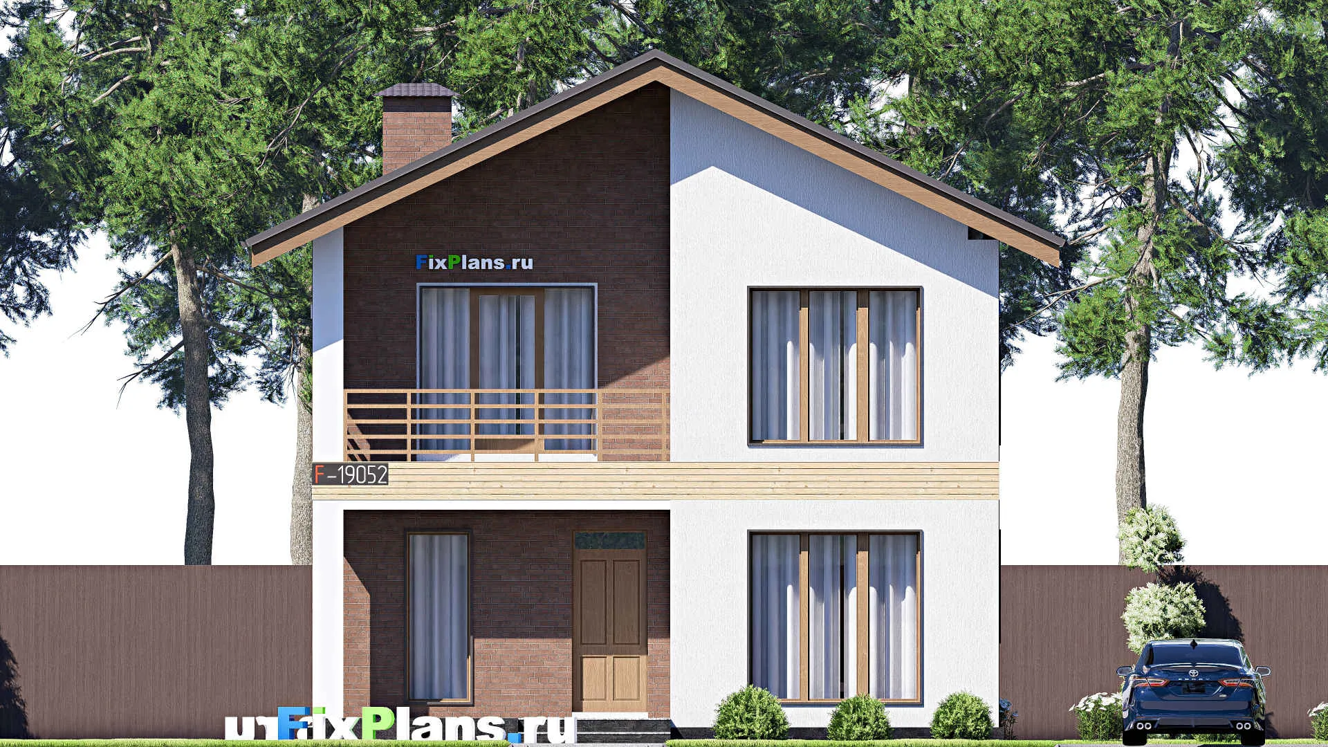 F-19052 - Планы двухэтажного дома 10 на 15, площадью 200 м² с террасой, балконом и 5 спальнями