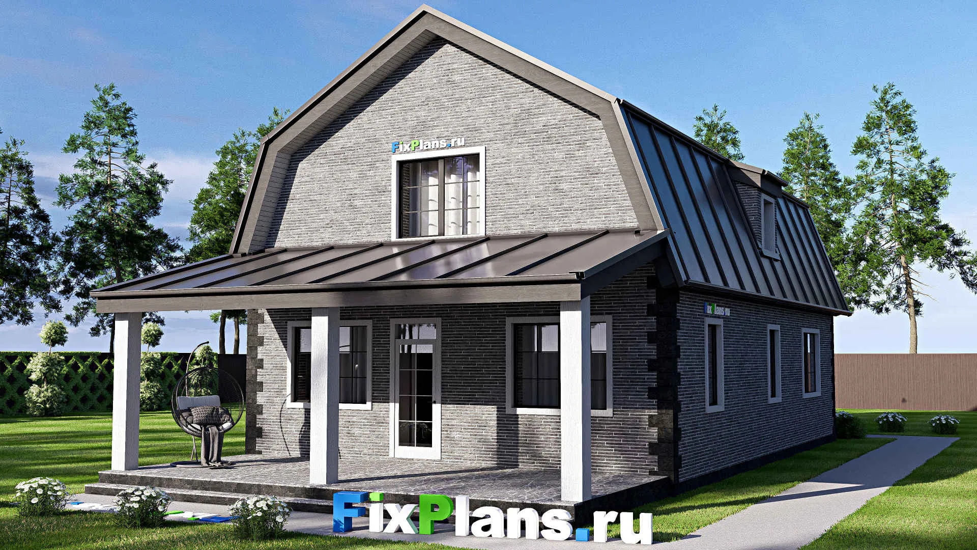 F-19277 - Планы дома с мансардой 9 на 18, площадью 200 м² с террасой и 4 спальнями