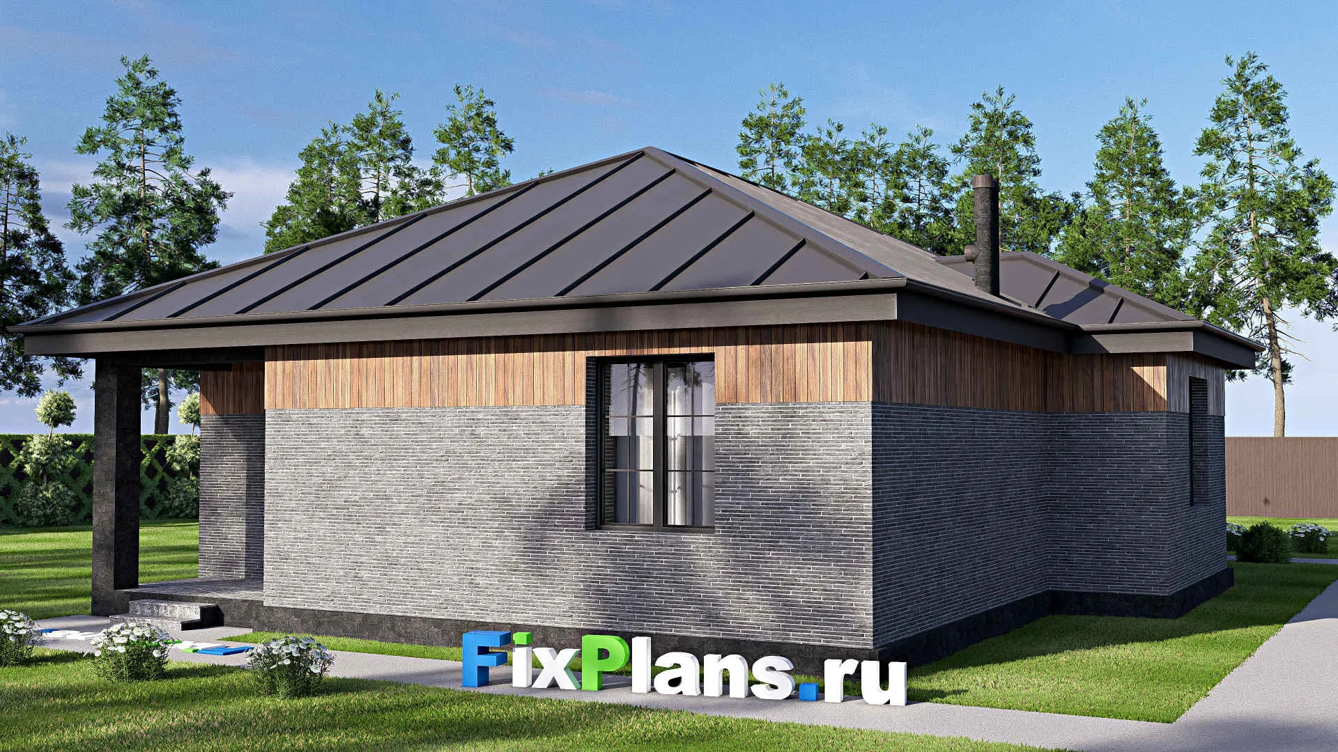 F-19727 - Проект одноэтажного дома 13 на 16, площадью 140 м² с террасой и 3 спальнями