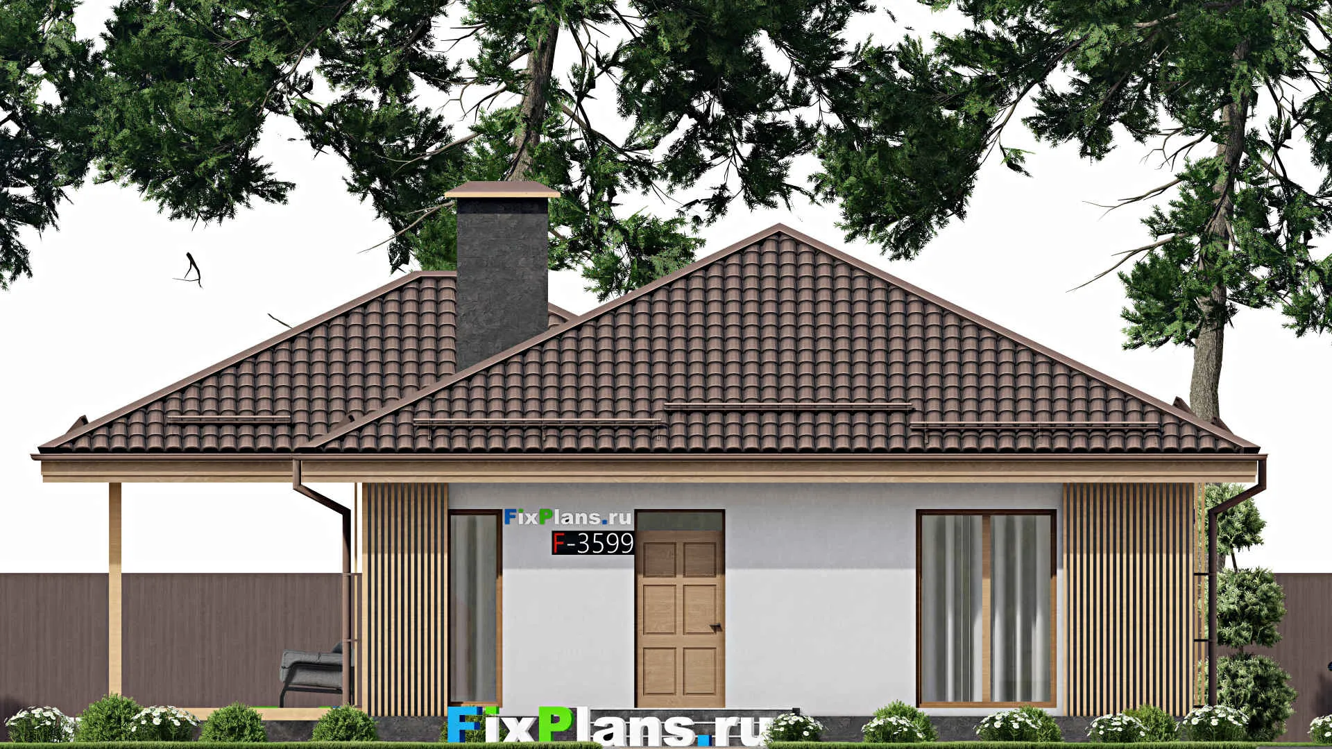 F-3599 - Проект одноэтажного дома 11 на 16, площадью 130 м² с гаражом на 2 машины и 2 спальнями