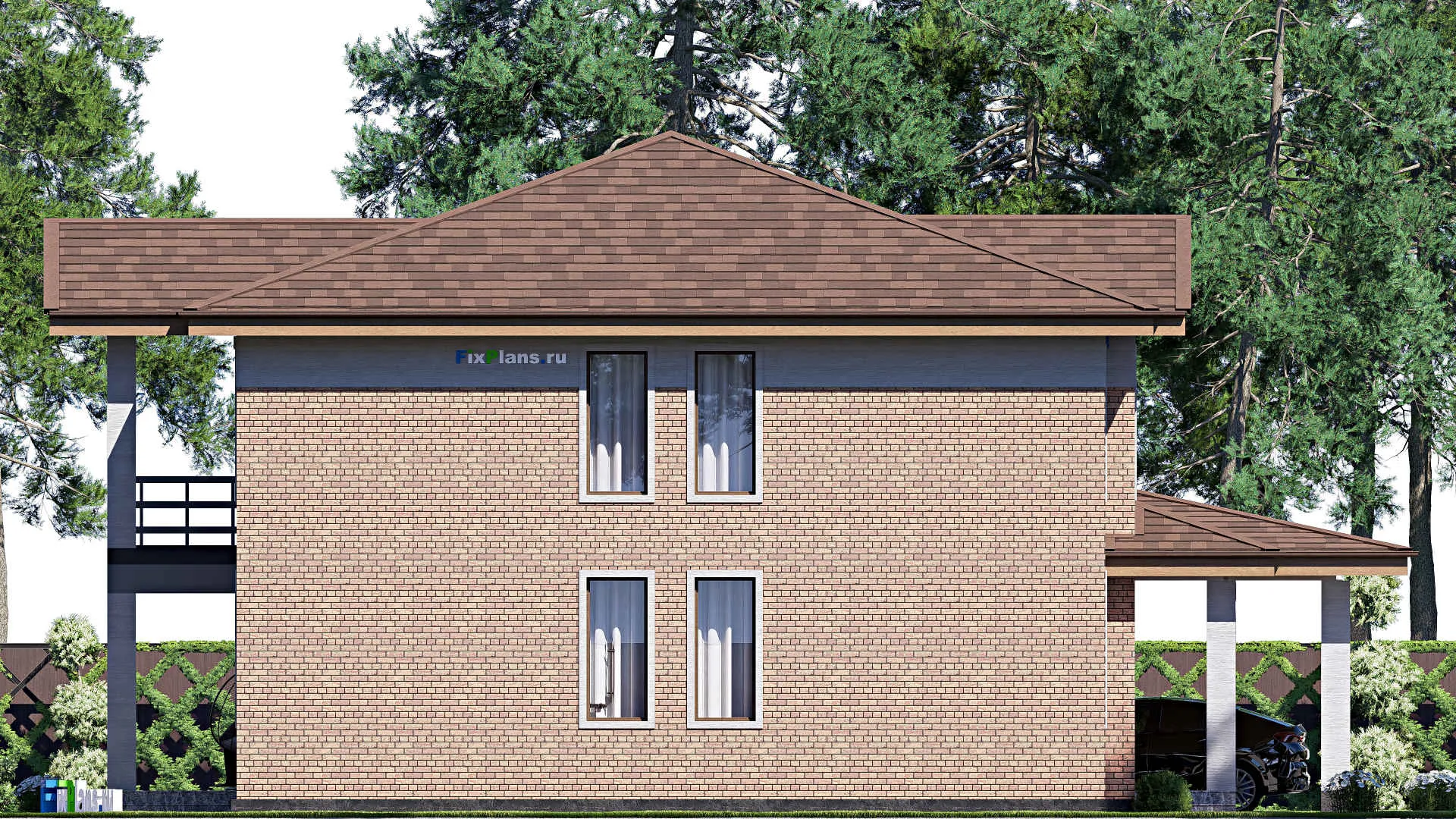 F-17063 - Планы двухэтажного дома 18 на 18, площадью 290 м² с террасой, балконом и 5 спальнями